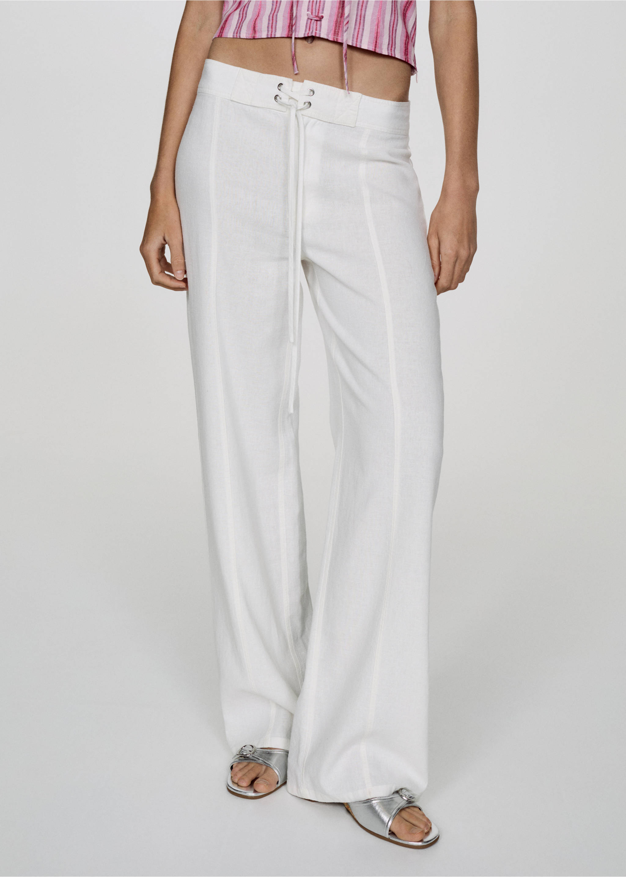 Bow linen trousers - Medium plane, Off White. Ref: 67019606-00.