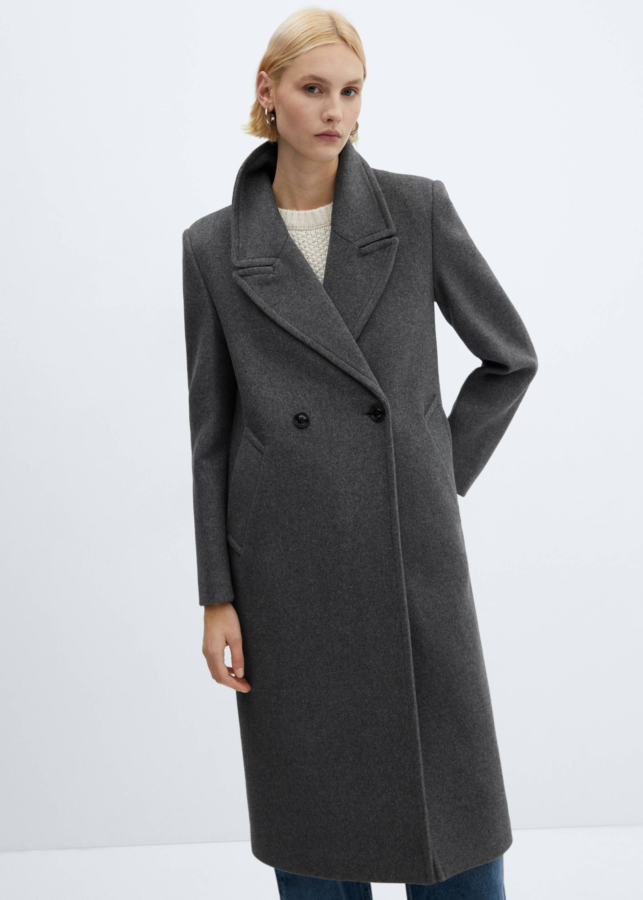 Wool coat with lapels - Medium plane