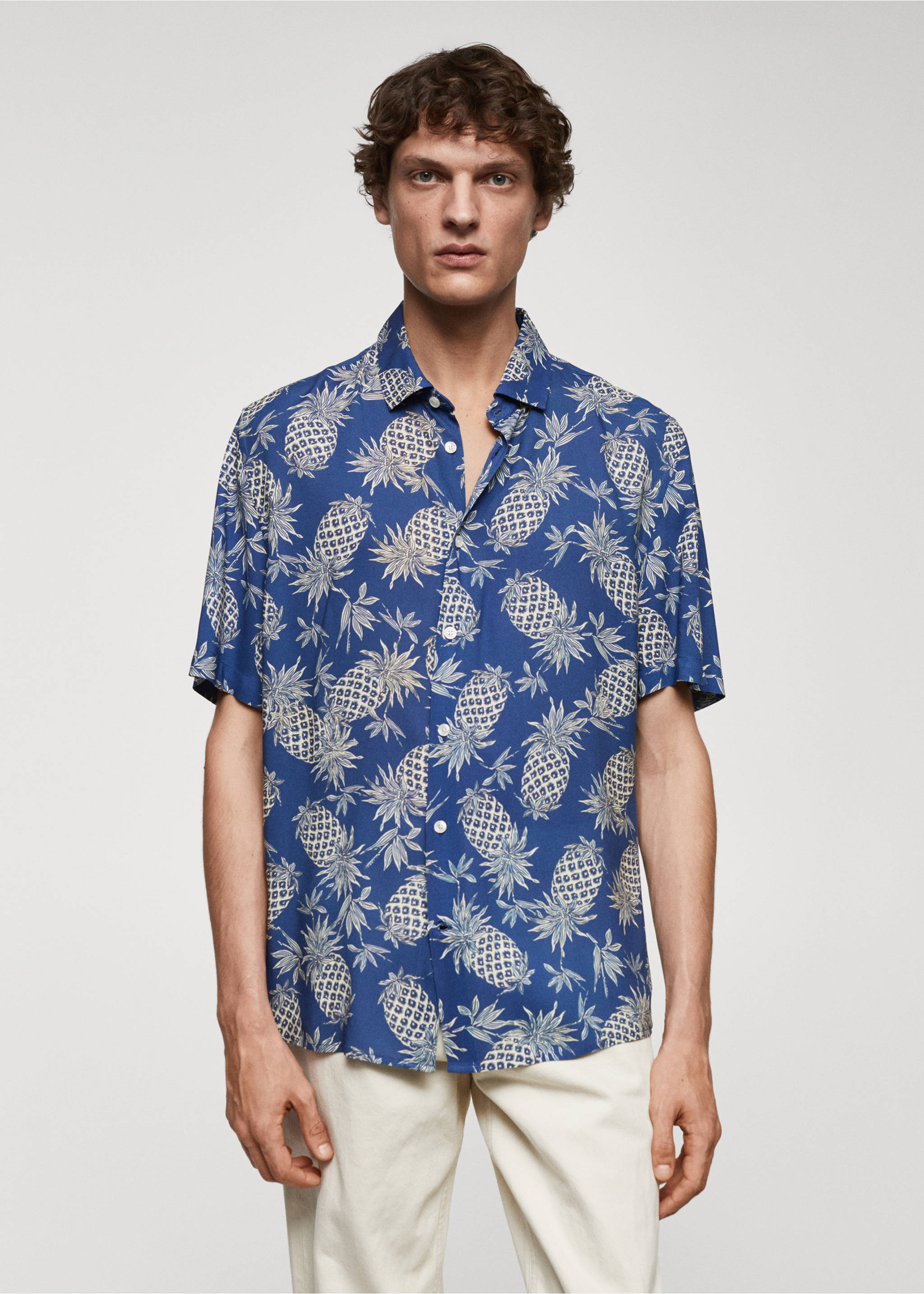 Regular-fit pineapple-print shirt - Medium plane, Blue. Ref: 67020473-00.