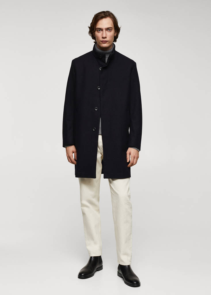 Wool funnel neck coat — Dark Navy