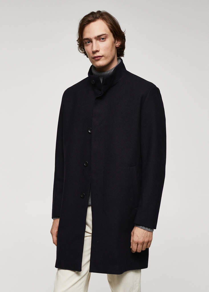 Wool funnel neck coat — Dark Navy