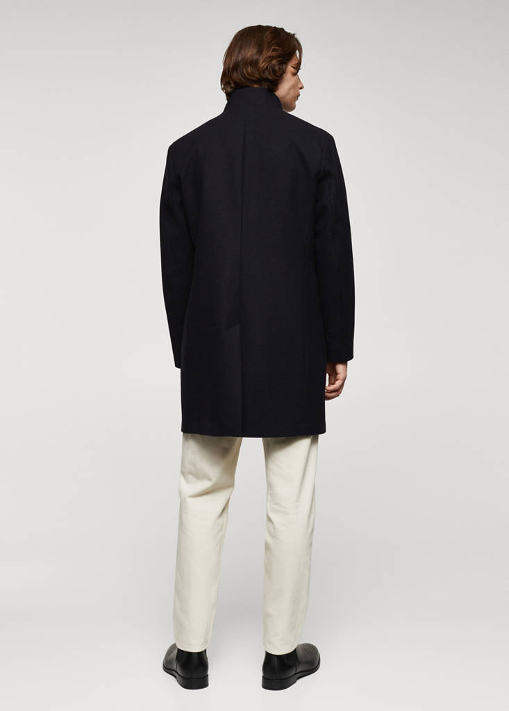 Wool funnel neck coat — Dark Navy