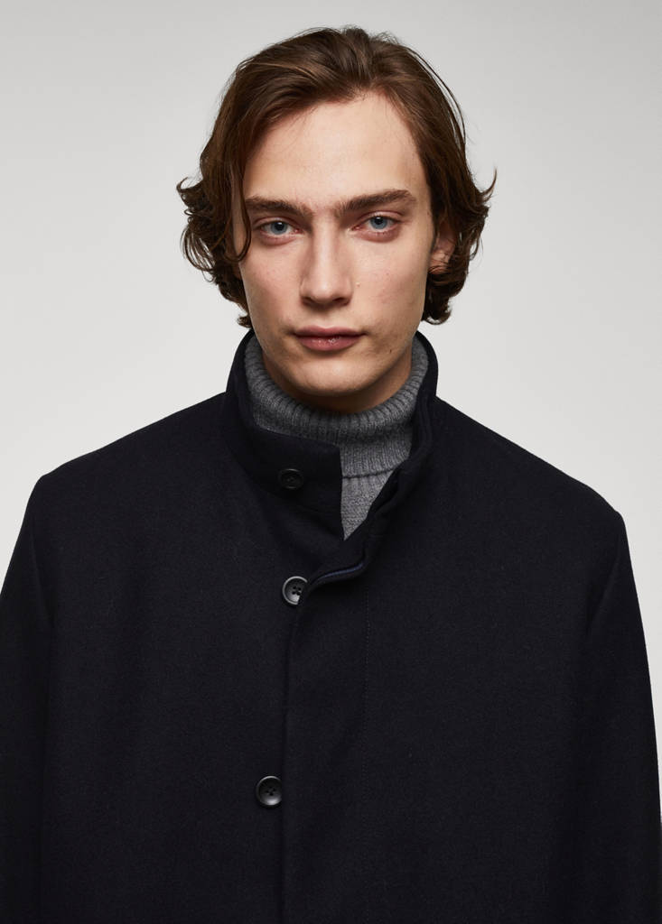 Wool funnel neck coat — Dark Navy