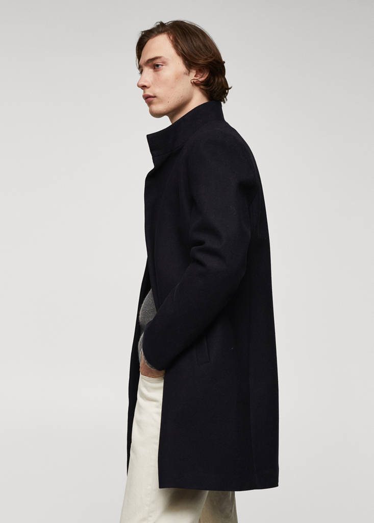 Wool funnel neck coat — Dark Navy