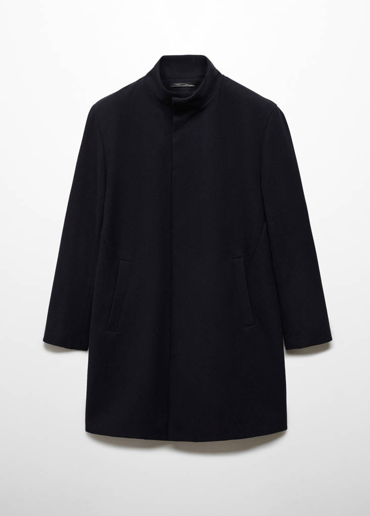 Wool funnel neck coat — Dark Navy
