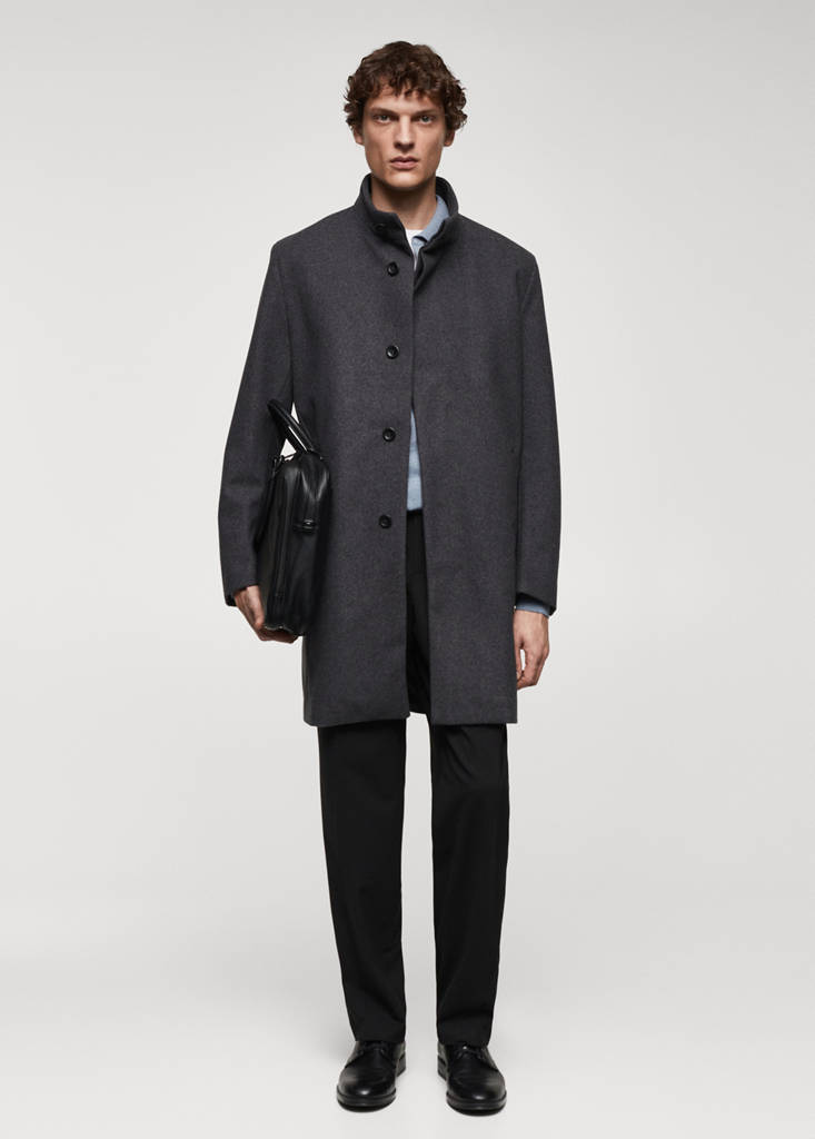 Wool funnel neck coat — Medium Heather Grey