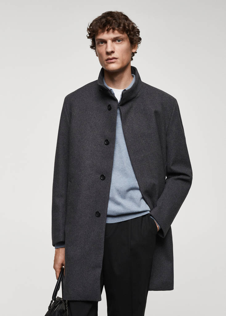 Wool funnel neck coat — Medium Heather Grey