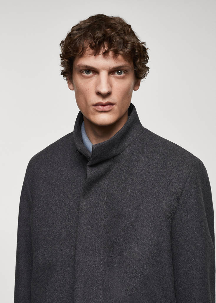 Wool funnel neck coat — Medium Heather Grey