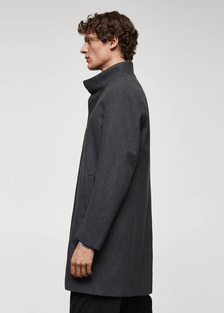 Wool funnel neck coat — Medium Heather Grey