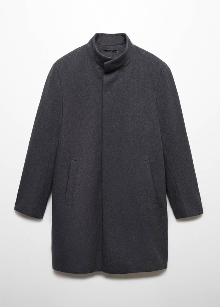 Wool funnel neck coat — Medium Heather Grey