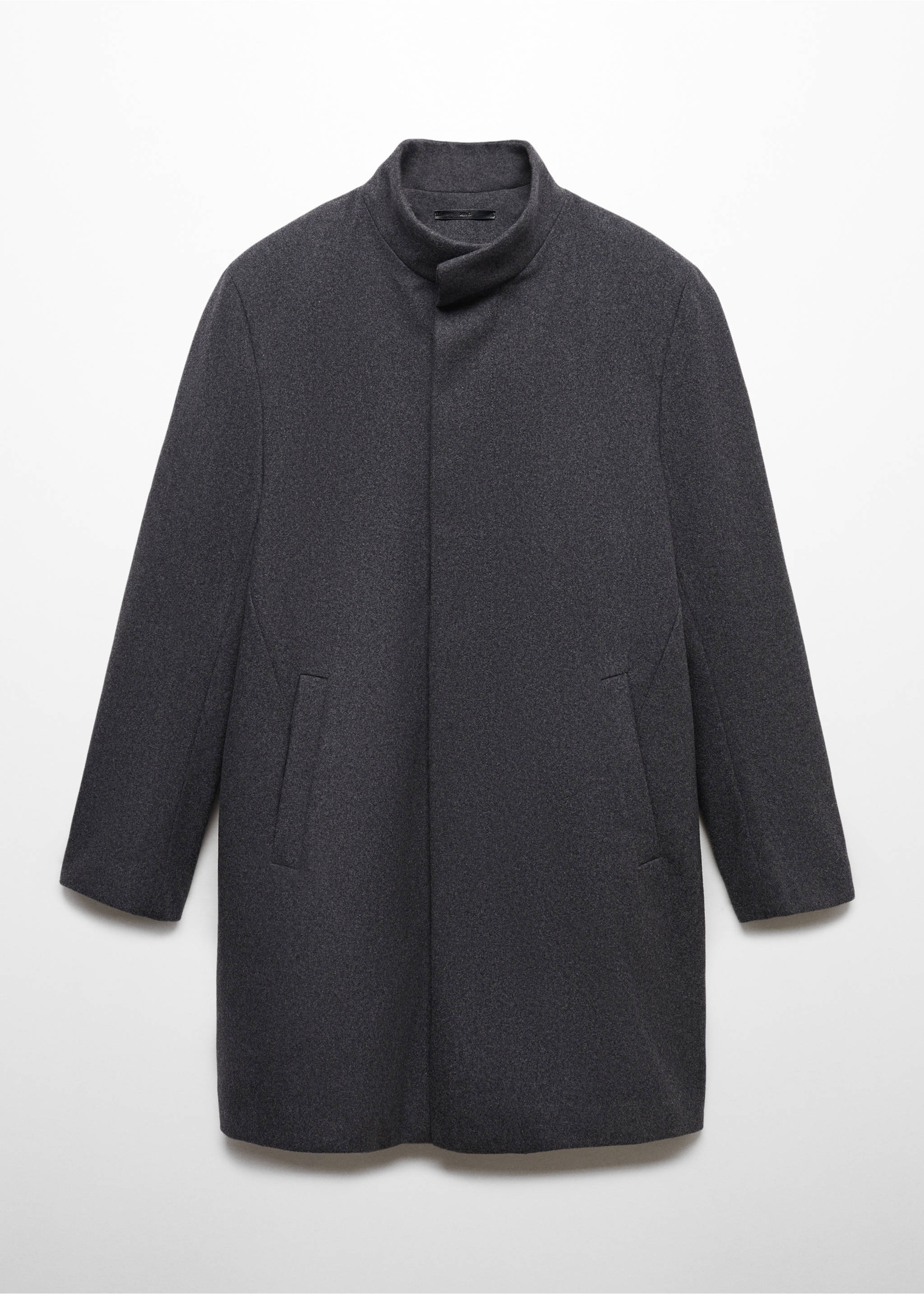 Manteau en laine à col cheminée - Article sans modèle, Gris chiné moyen. Ref: 67020627-00.
