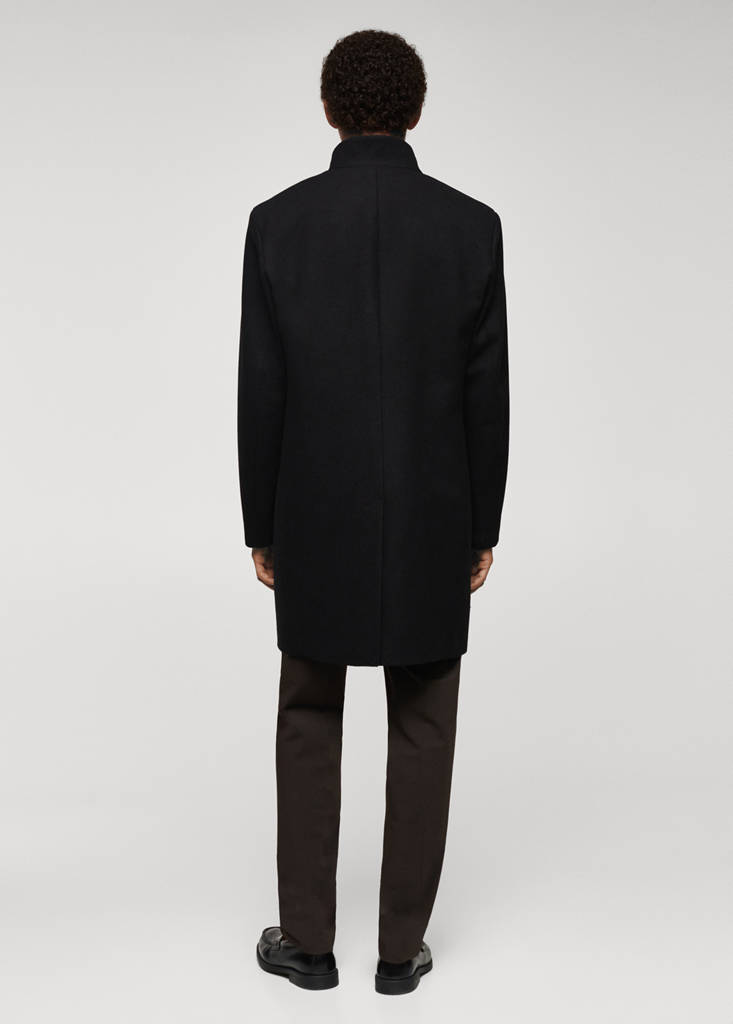 Wool funnel neck coat — Black