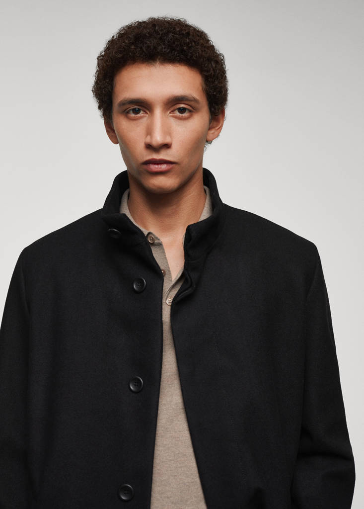 Wool funnel neck coat — Black