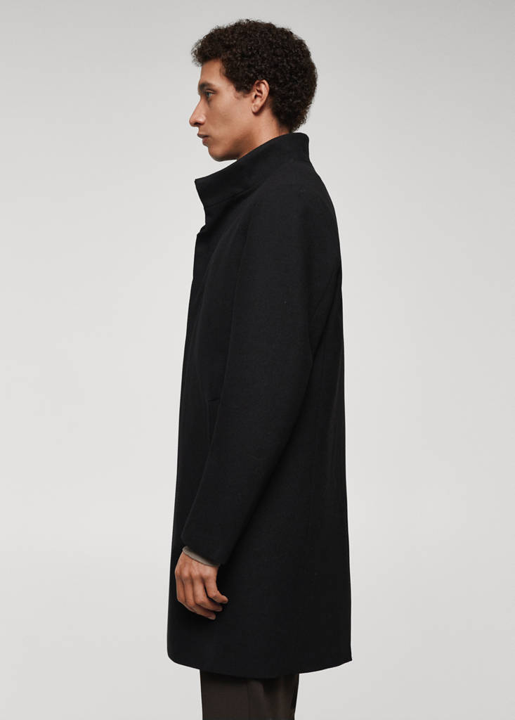 Wool funnel neck coat — Black