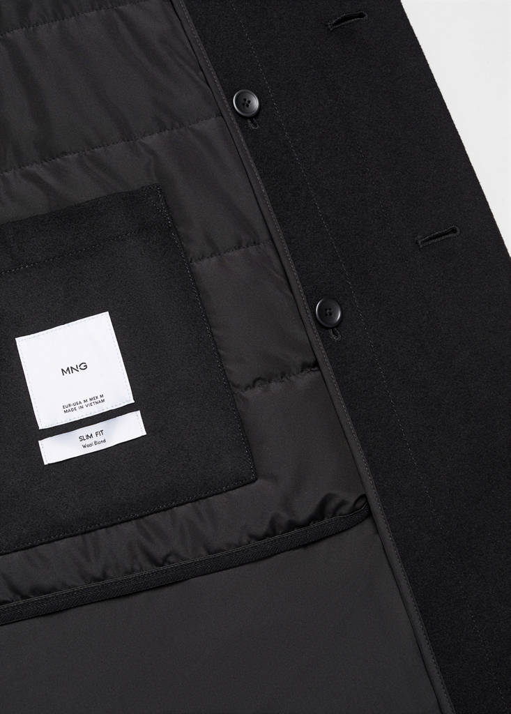 Wool funnel neck coat — Black