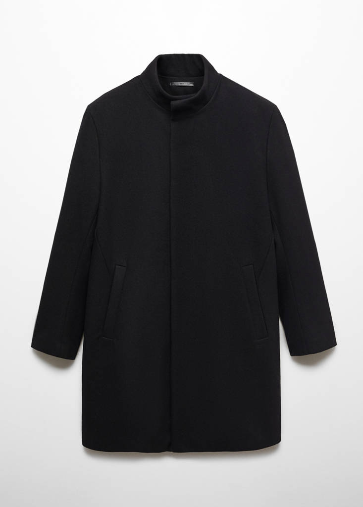 Wool funnel neck coat — Black