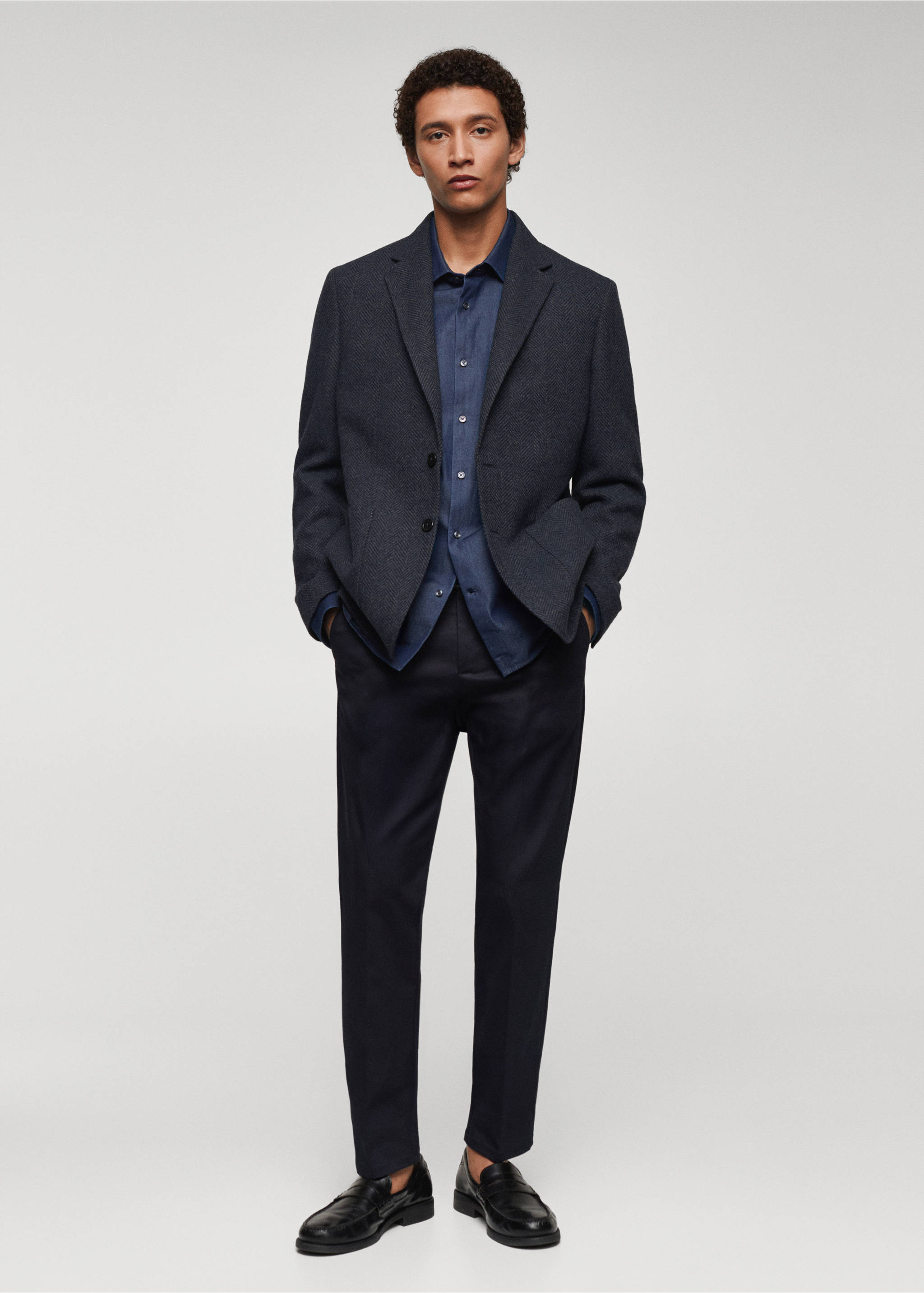 Americana slim fit lana espiga - Plano general, Azul. Ref: 67020635-00.