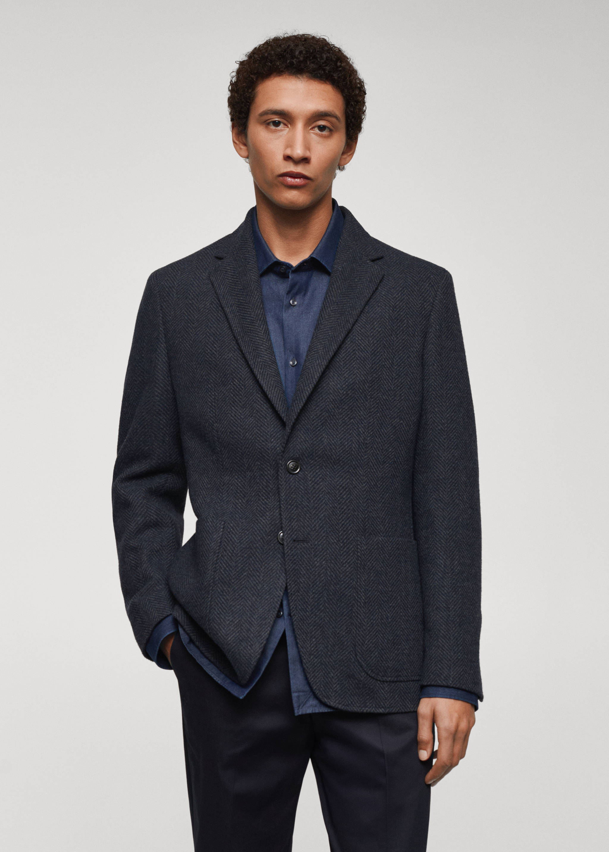 Slim-fit herringbone wool suit jacket - Medium plane