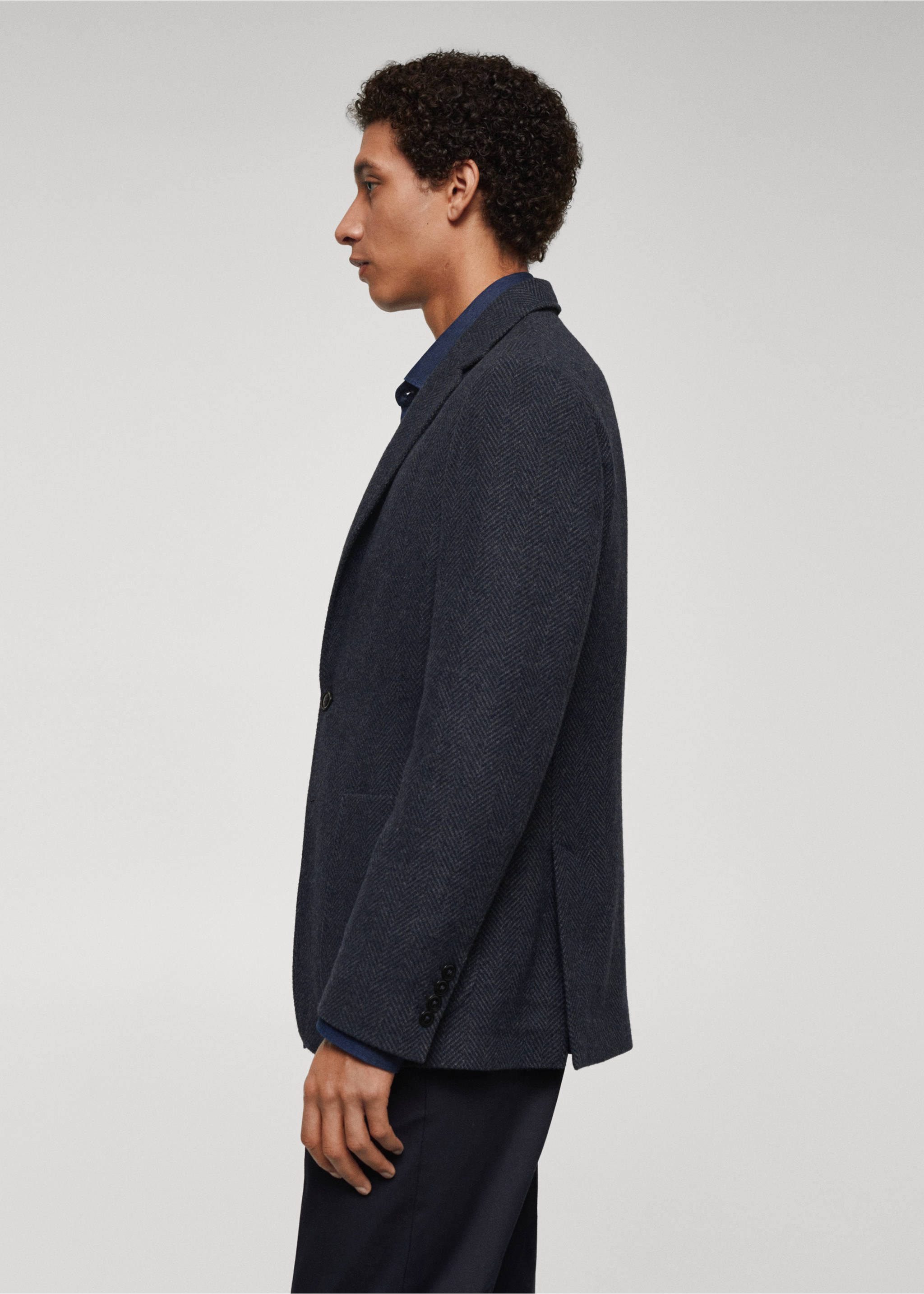 Americana slim fit lana espiga - Detalle del artículo 2, Azul. Ref: 67020635-00.