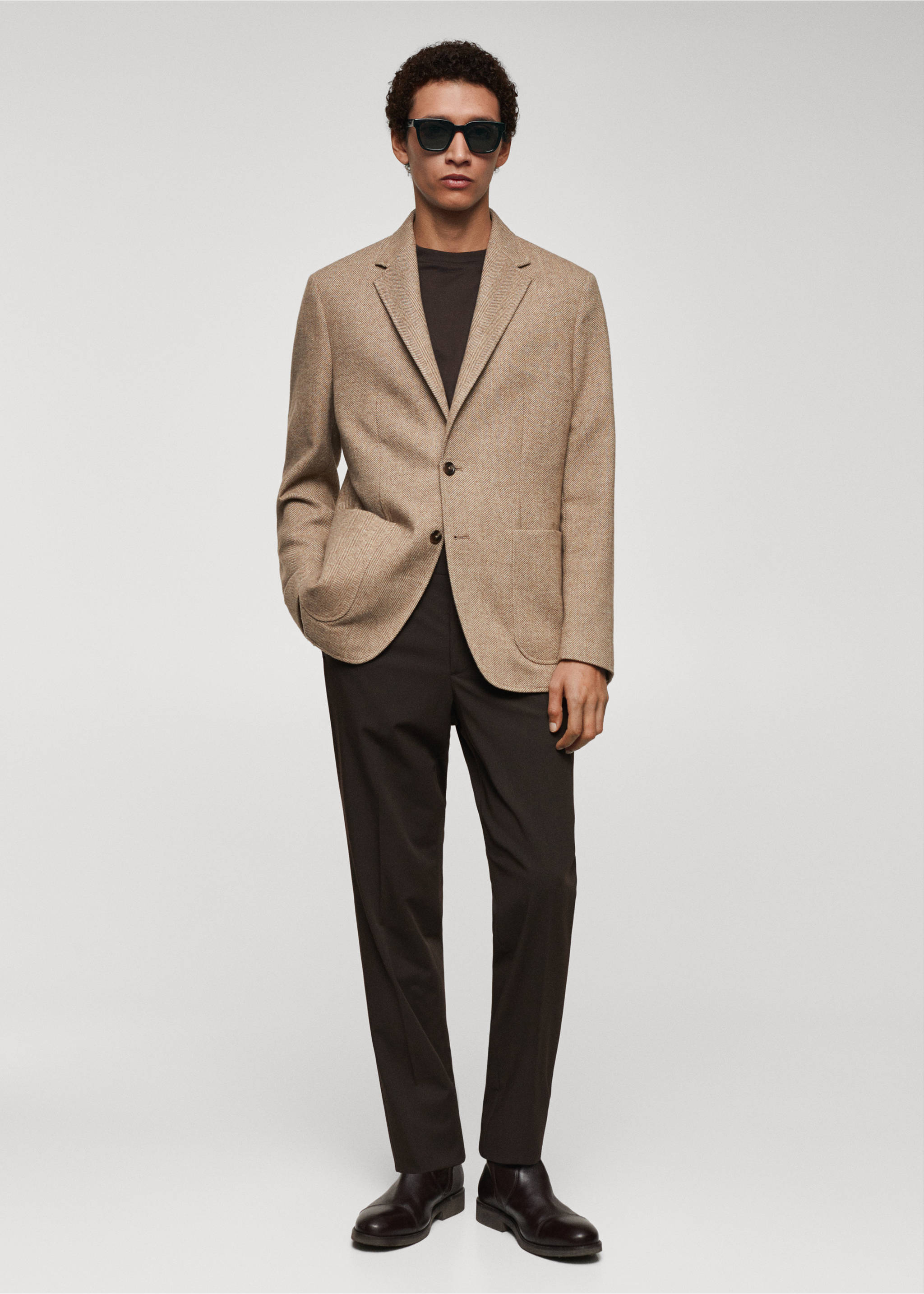 Americana slim fit lana espiga - Plano general, Beige. Ref: 67020636-00.