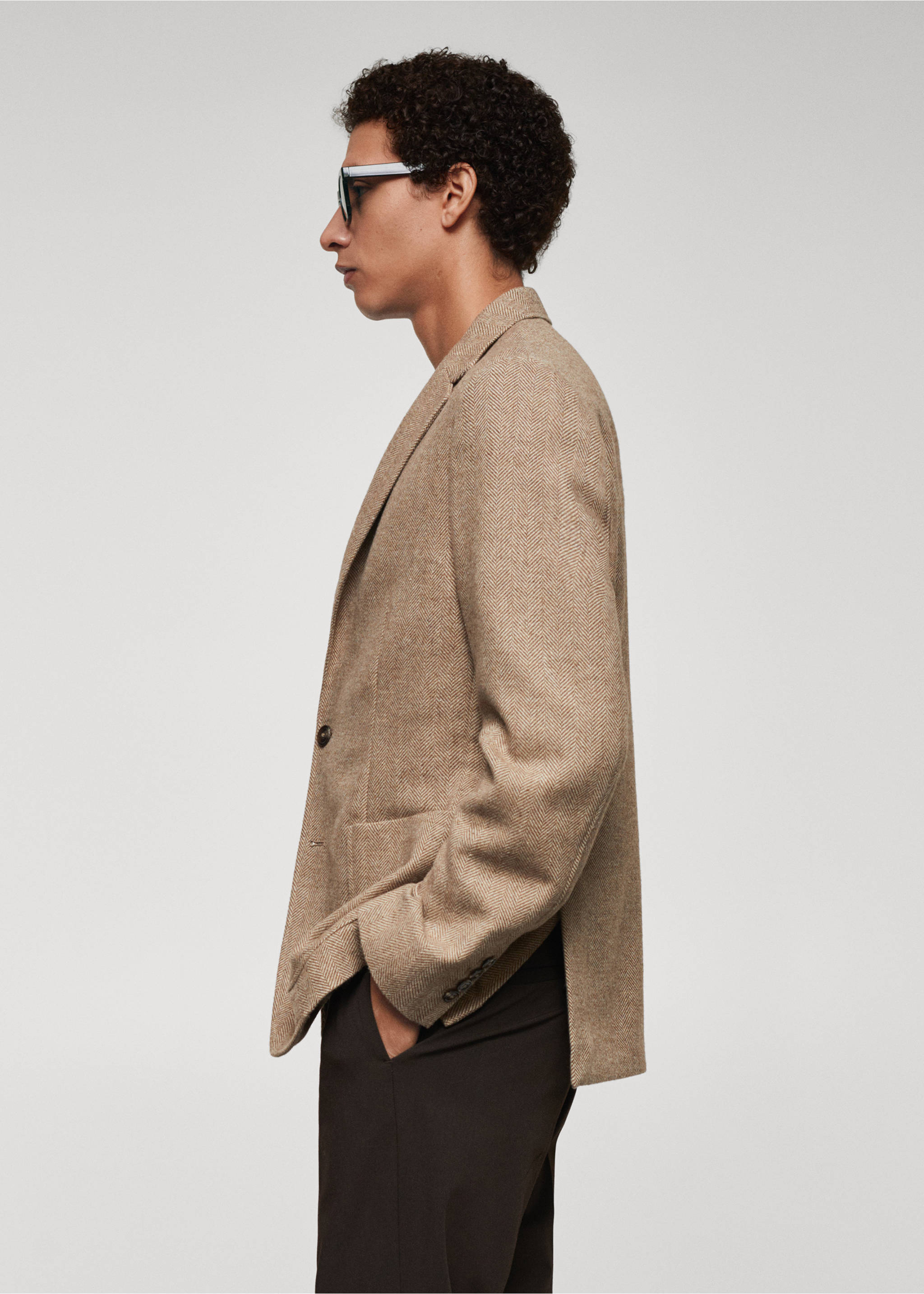 Americana slim fit lana espiga - Detalle del artículo 2, Beige. Ref: 67020636-00.