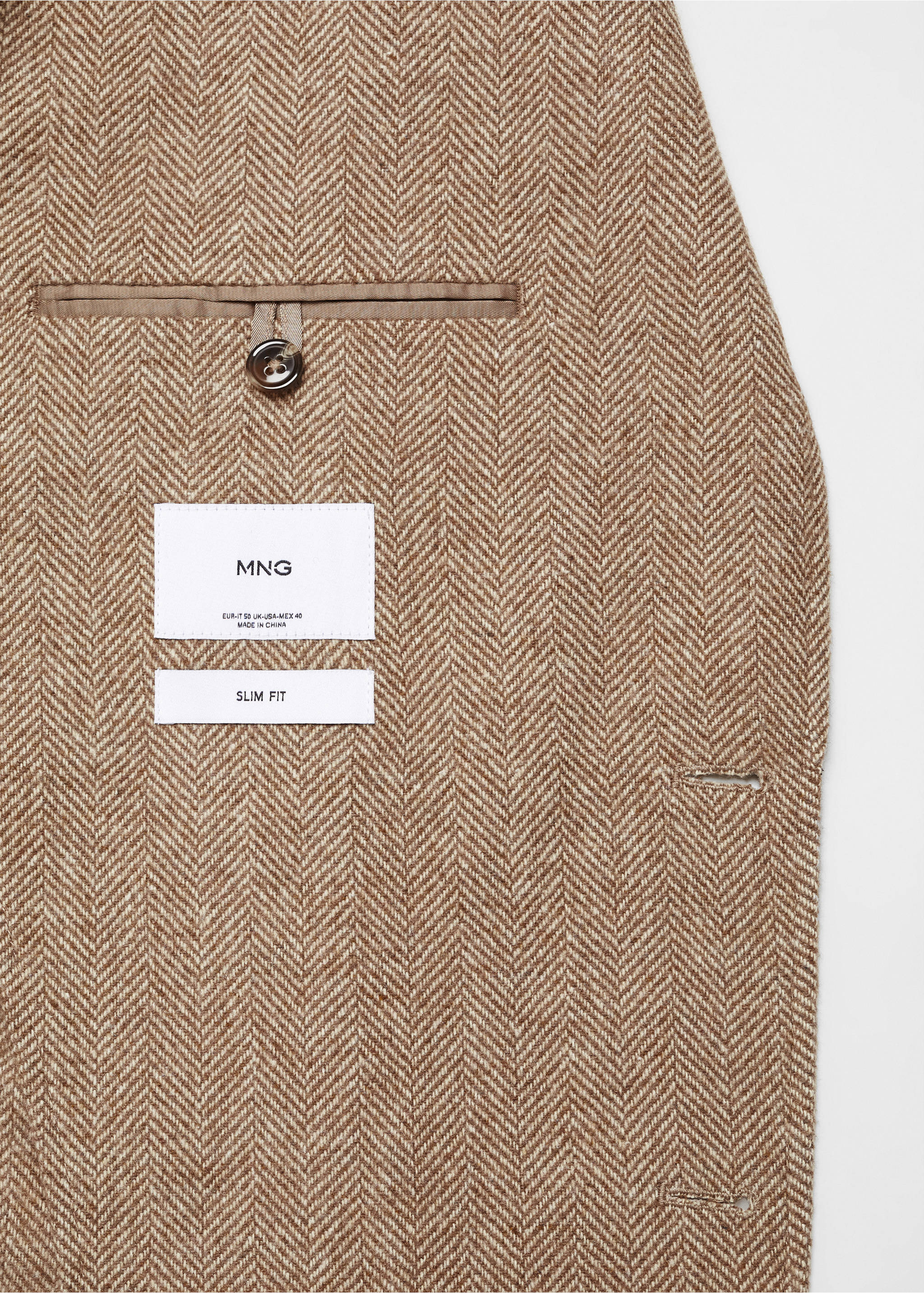 Americana slim fit lana espiga - Detalle del artículo 0, Beige. Ref: 67020636-00.