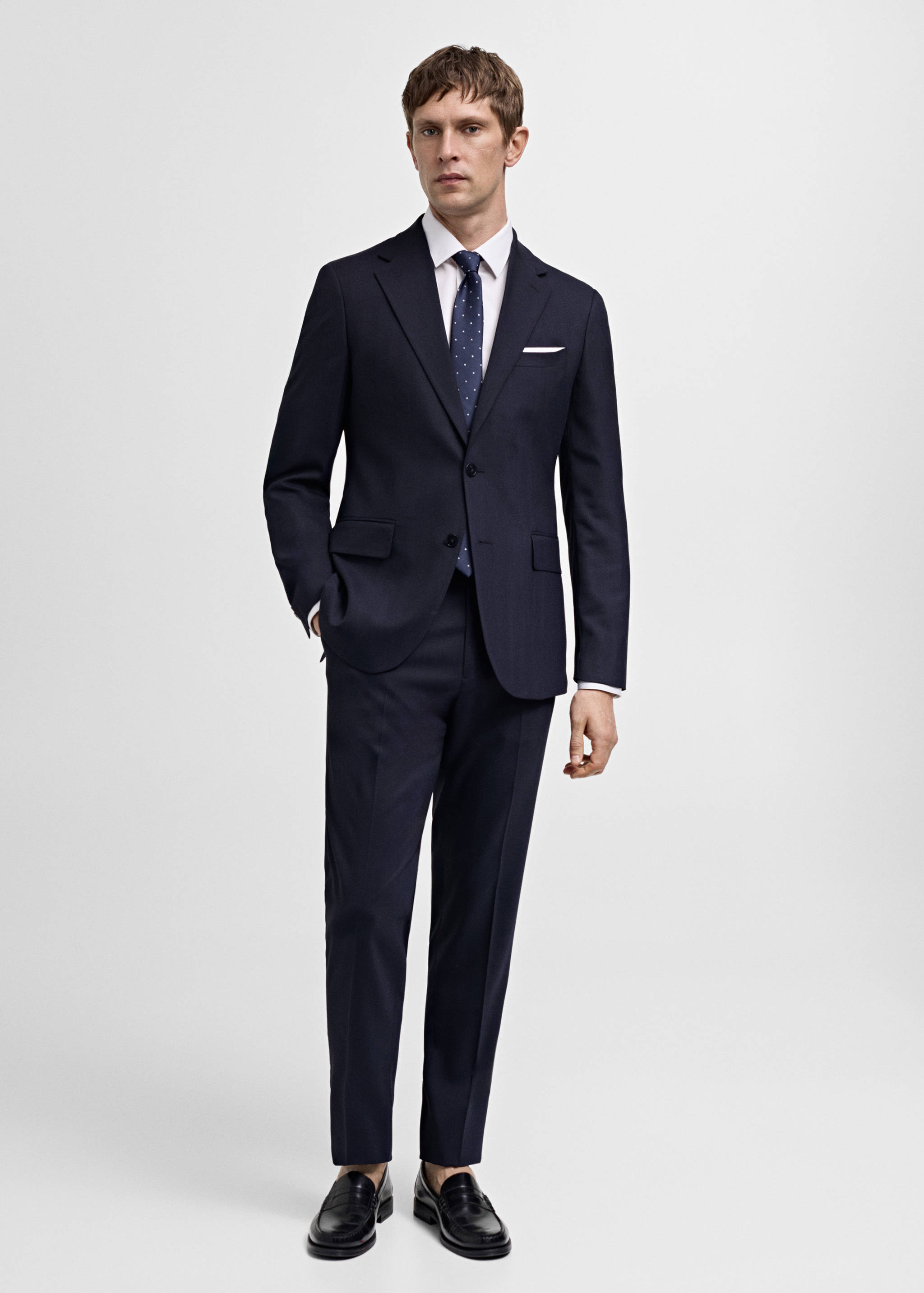 Slim-fit cold wool herringbone suit jacket - General plane