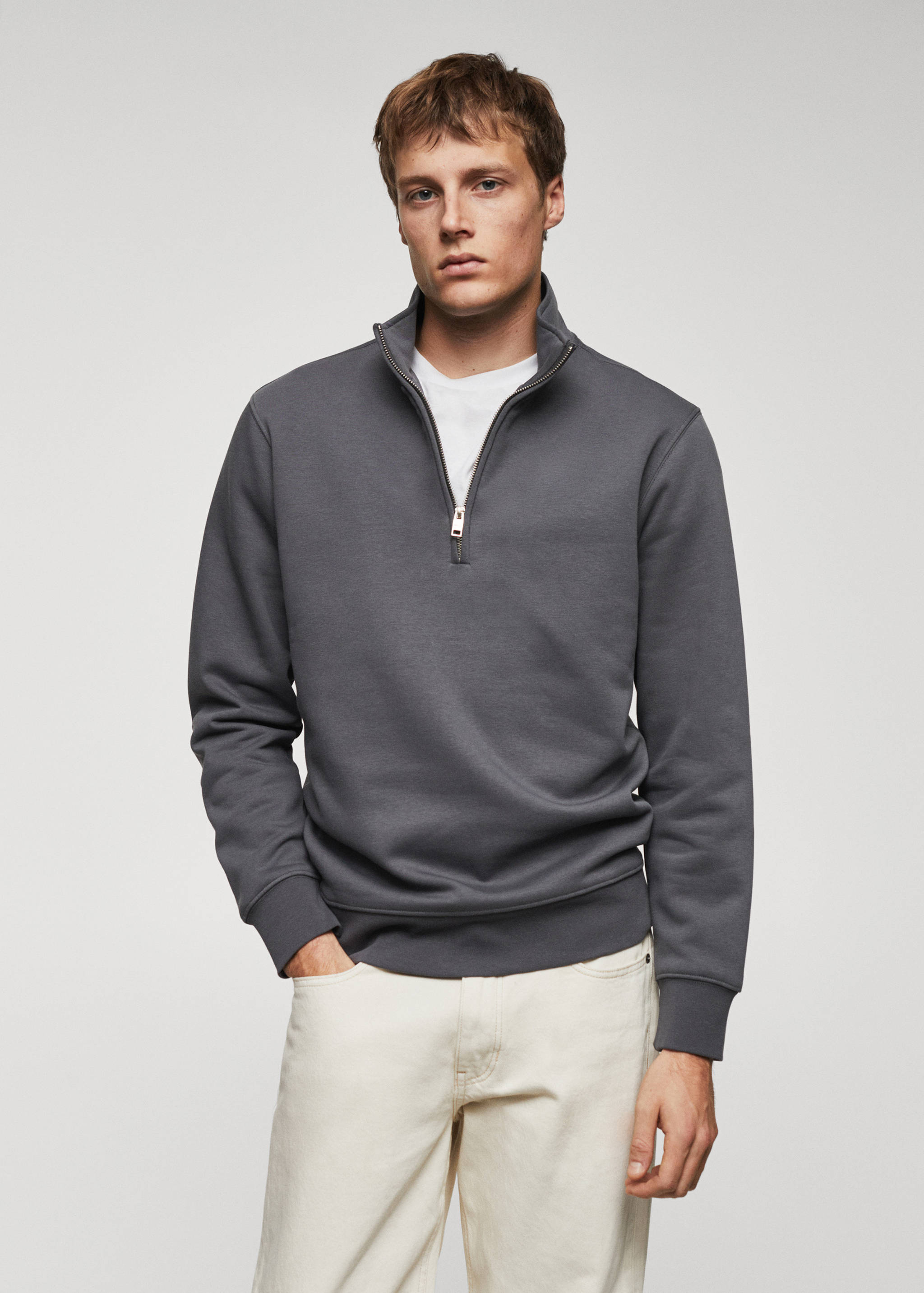 Cotton sweatshirt with zipper neck - Medium plane