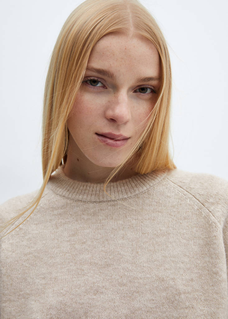 Round-neck knitted sweater — Beige