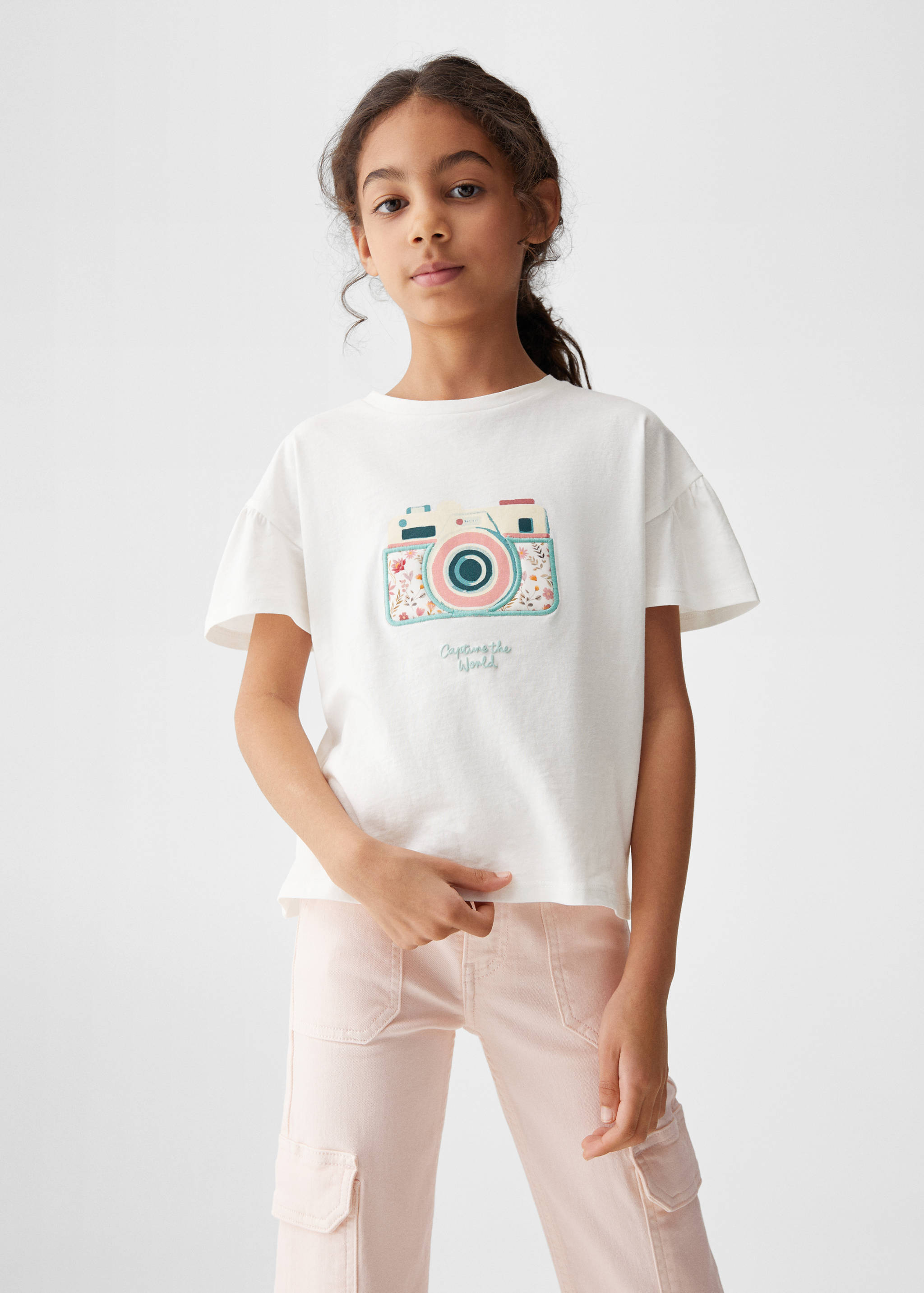Embroidered details print t-shirt - Tampilan Sedang