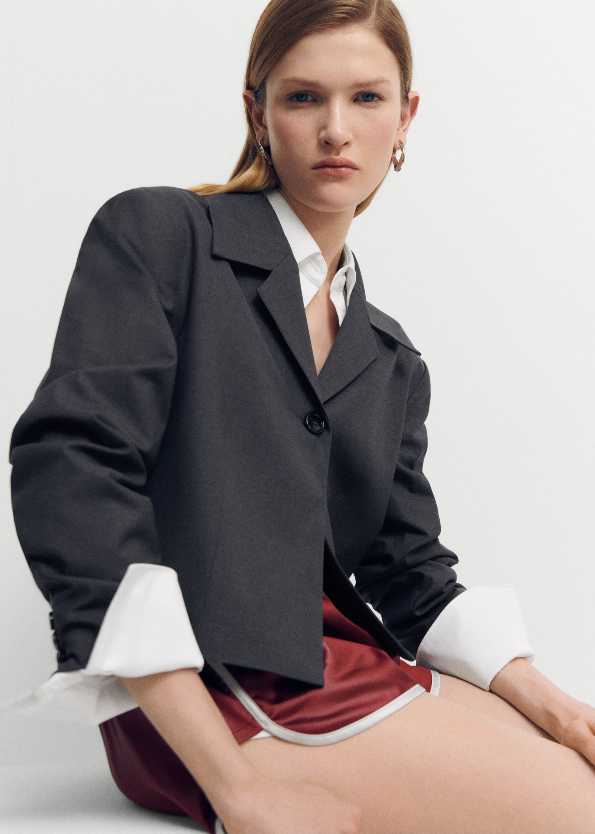 Cropped wool jacket - Details of the article 3, Grey. Ref: 67024482-00.