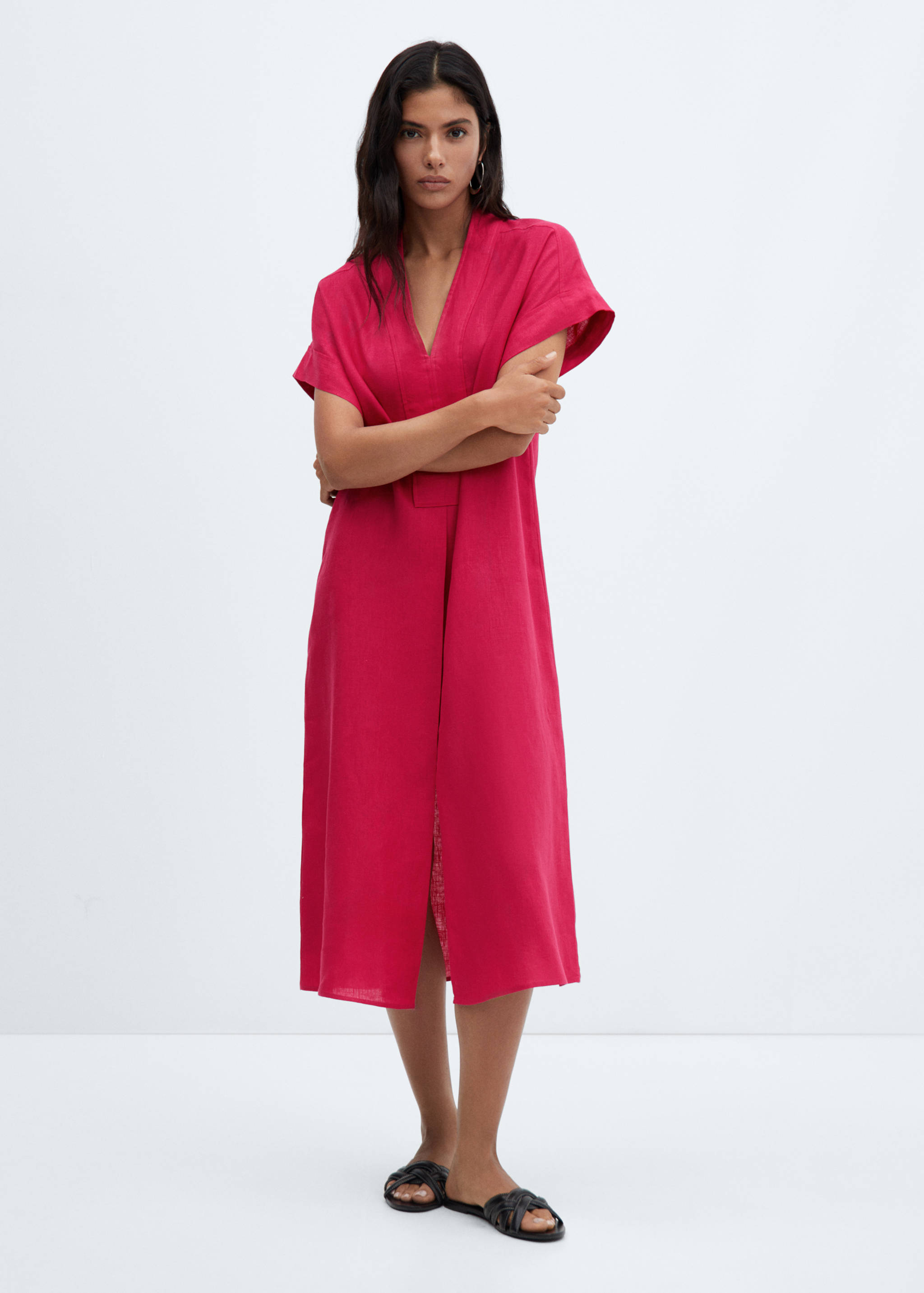 Linen-blend shirt dress - General plane
