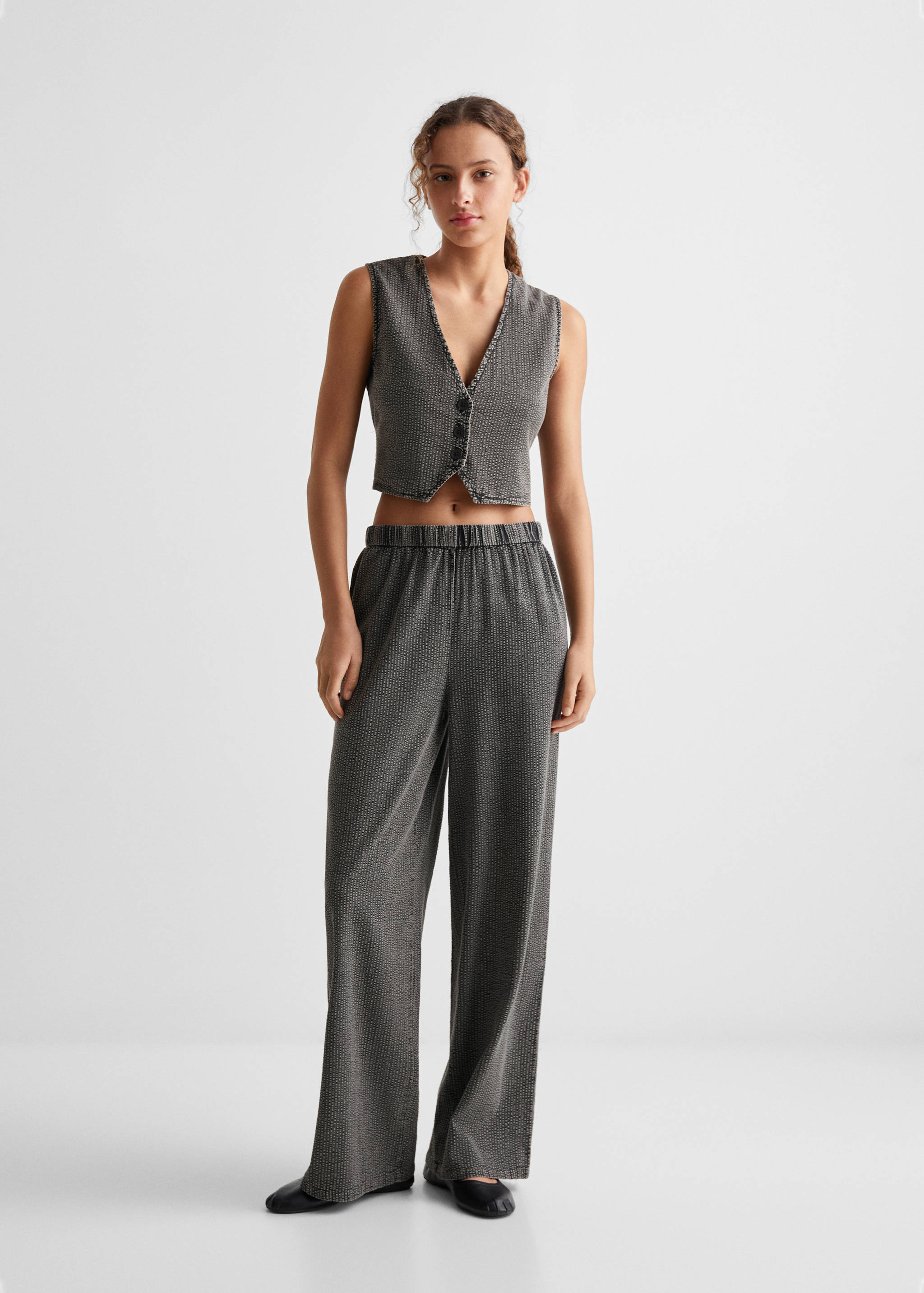 Pantalón textura wide leg - Plano general