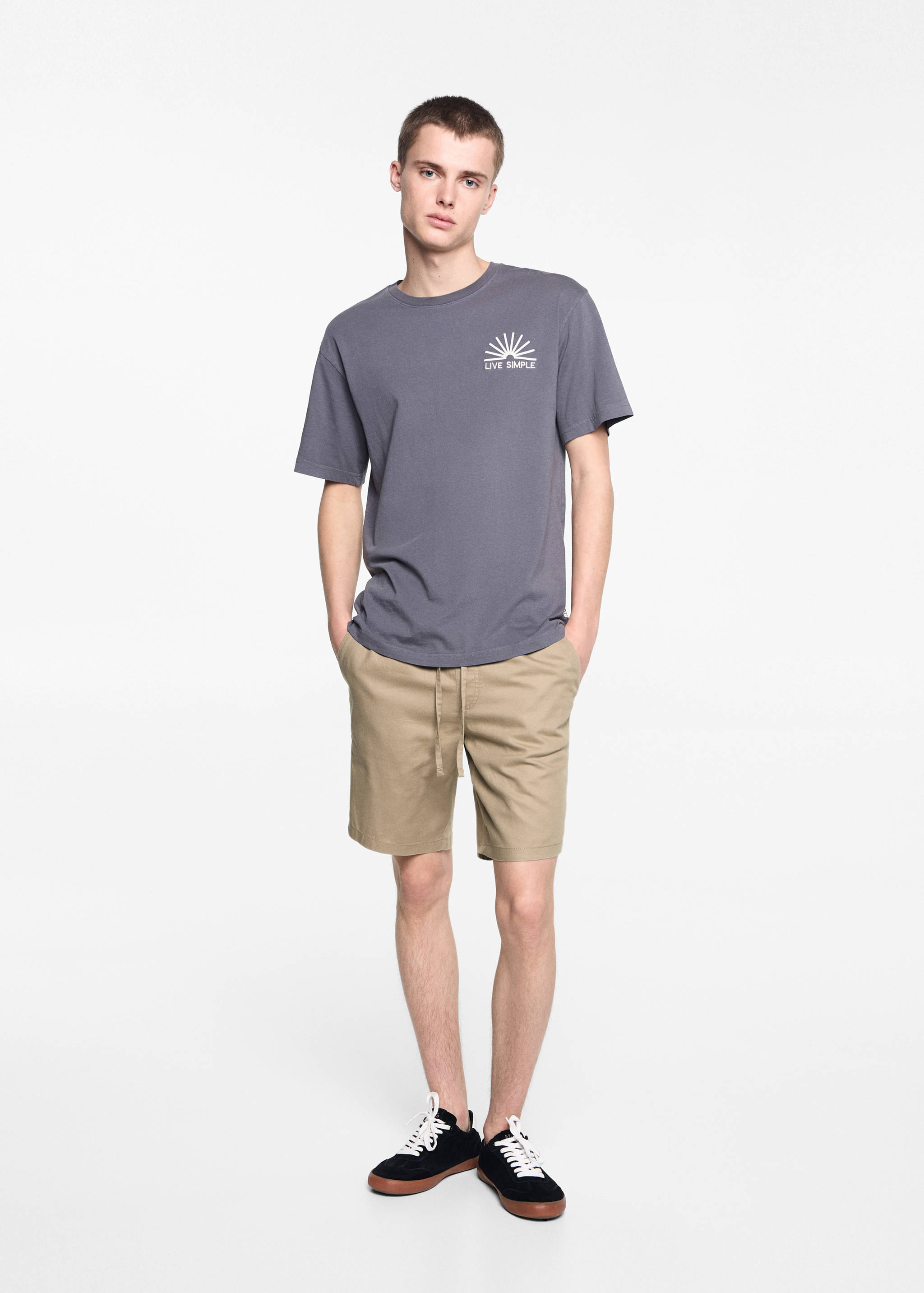 Drawstring linen Bermuda shorts - General plane