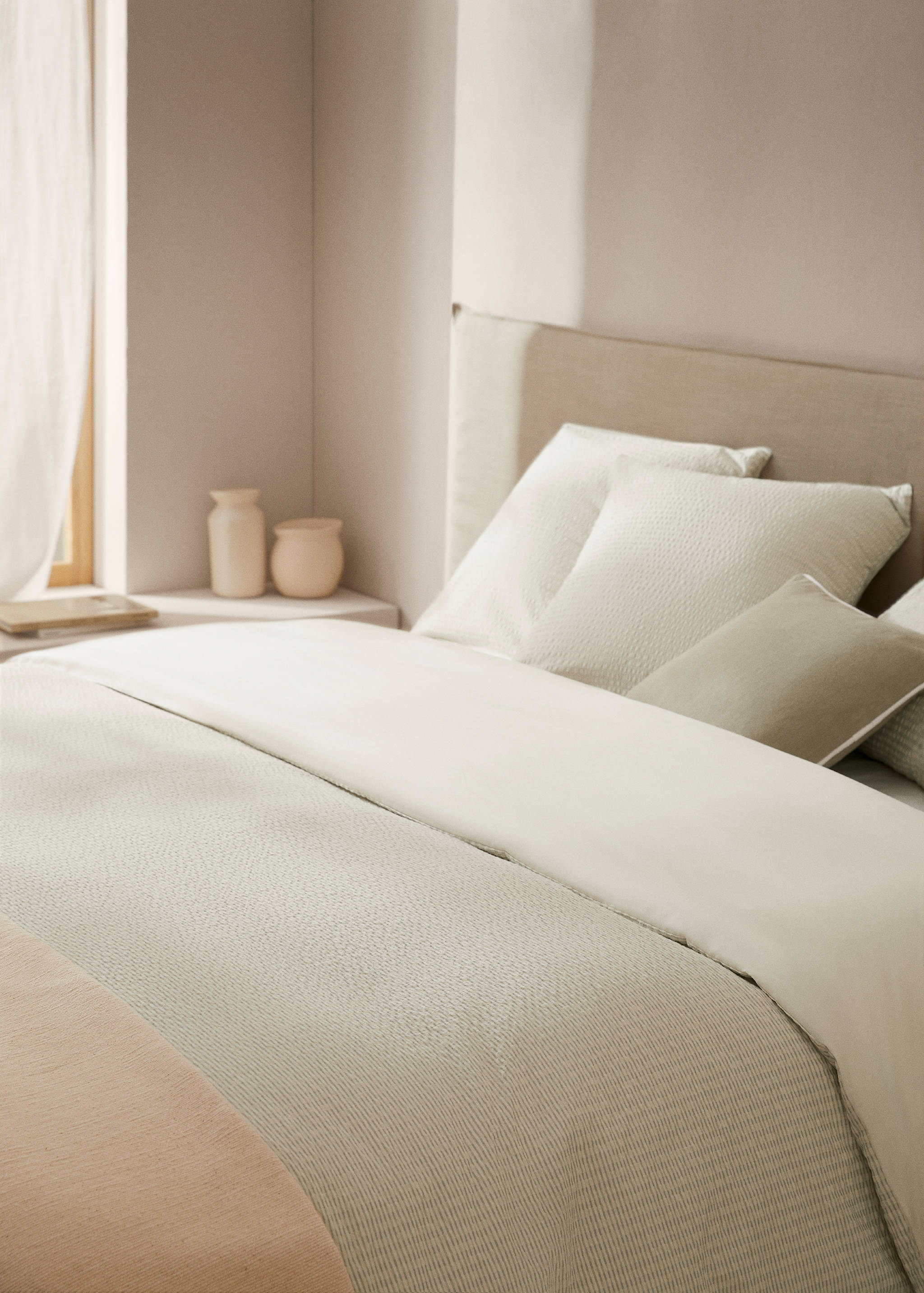 Seersucker duvet cover woven stripe for king bed - General plane