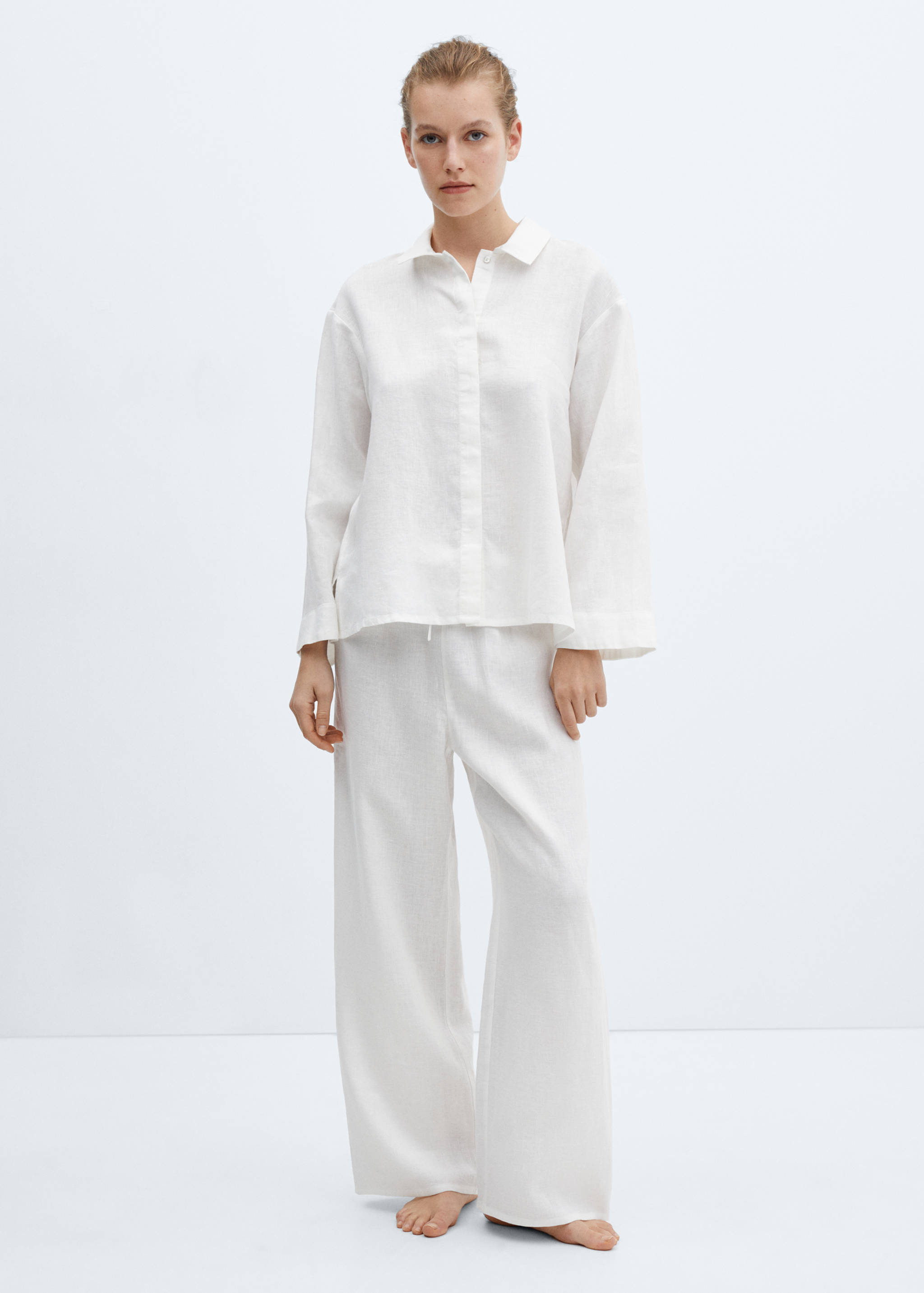 100%亚麻睡衣衬衫 - null