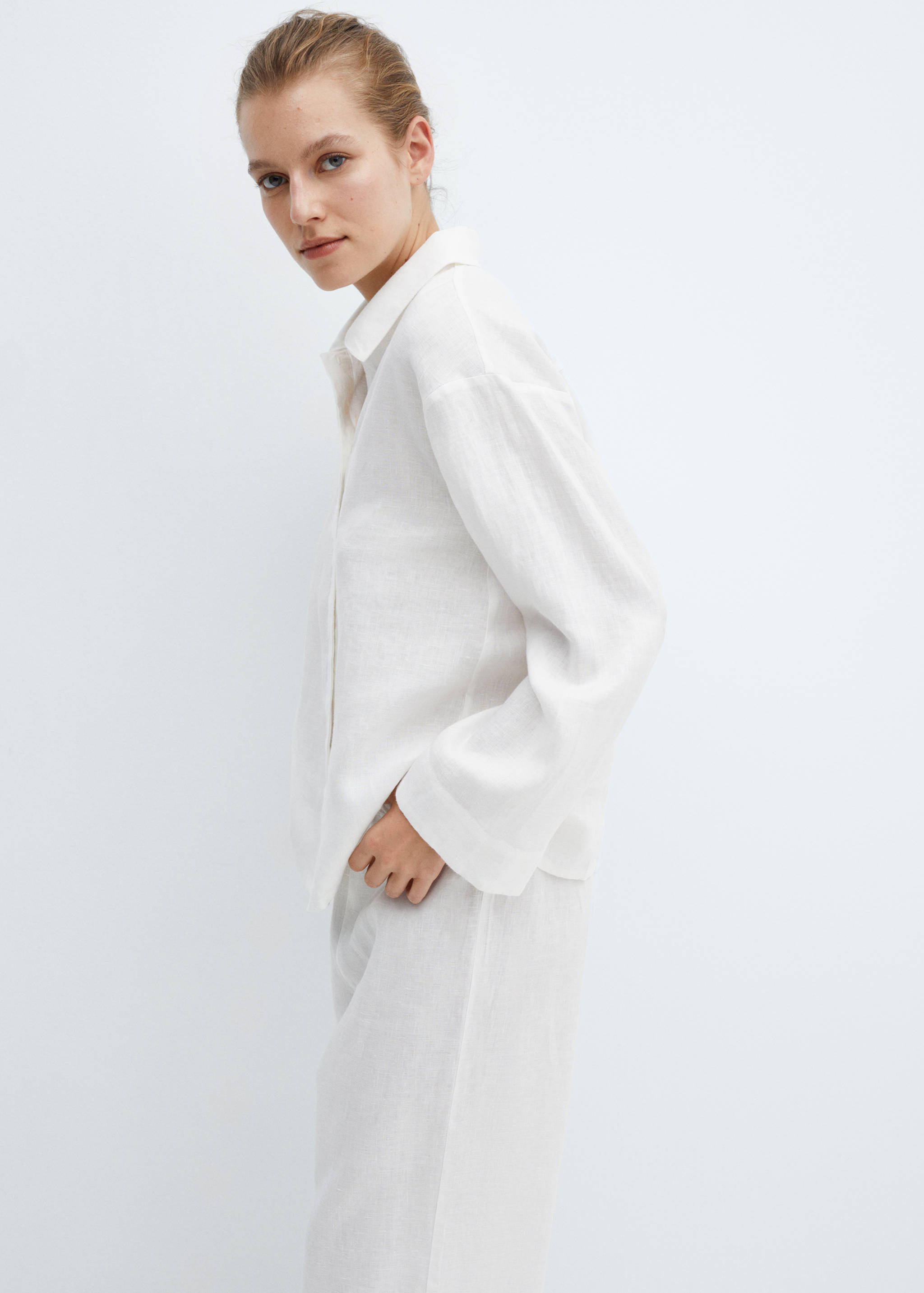 100%亚麻睡衣衬衫 - null