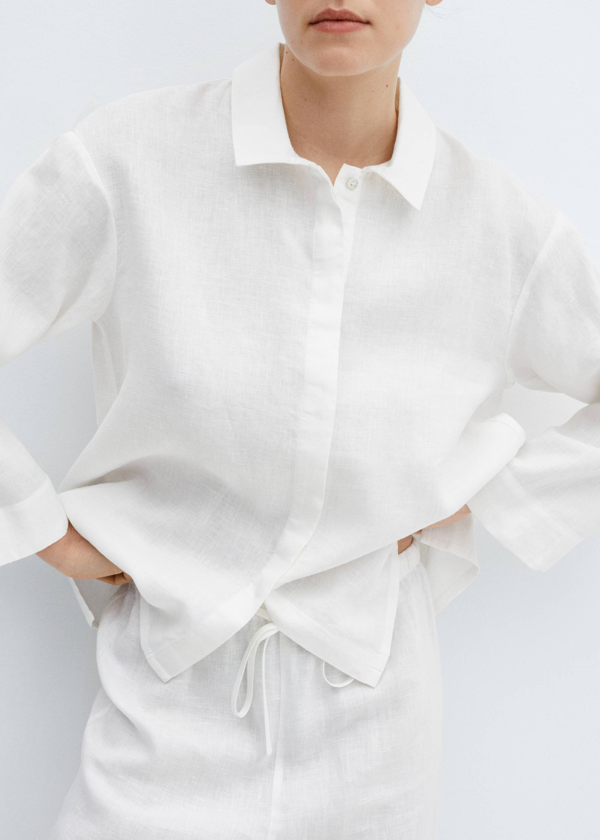 100%亚麻睡衣衬衫 - null