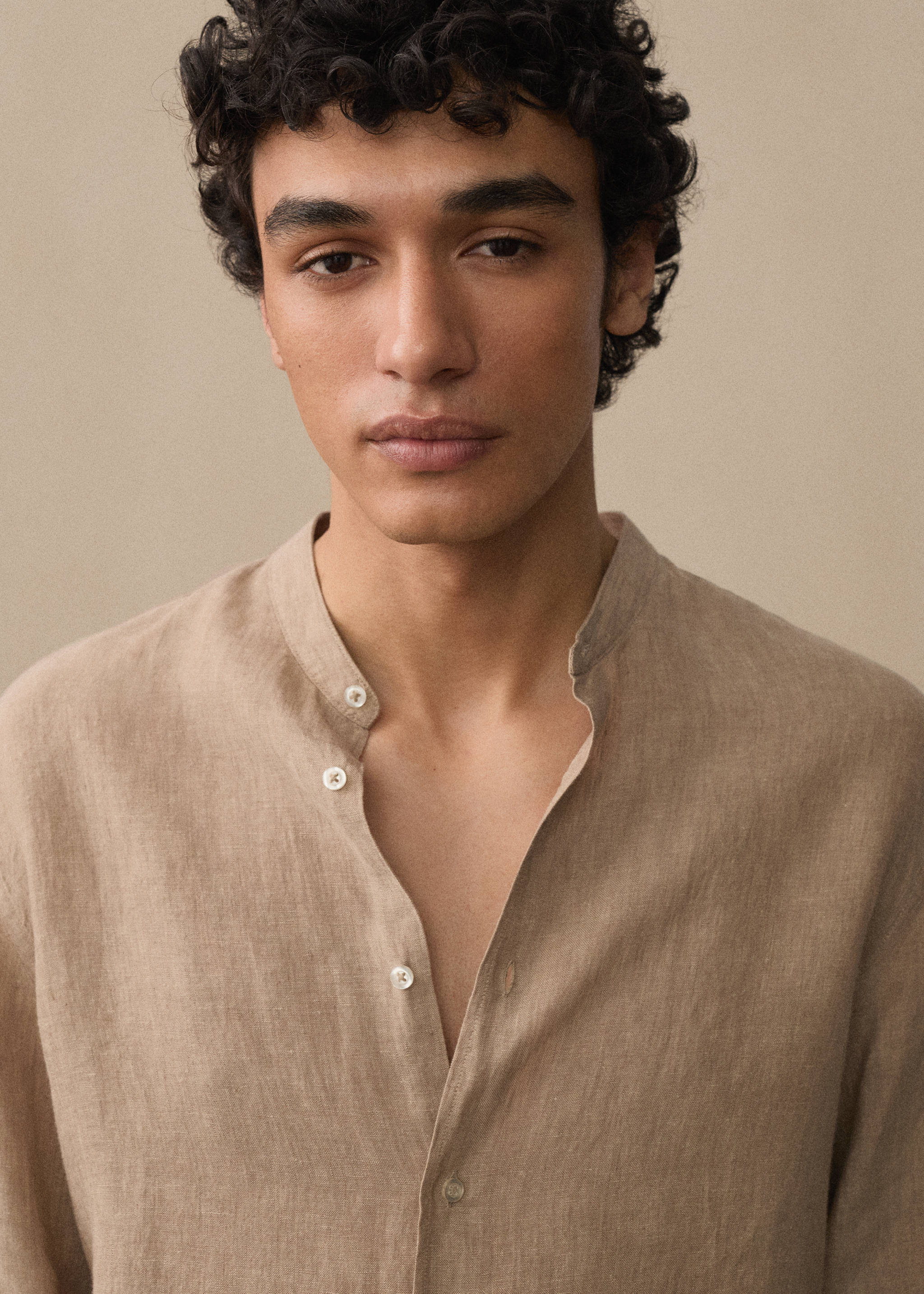 100%亚麻立领衬衫 - null