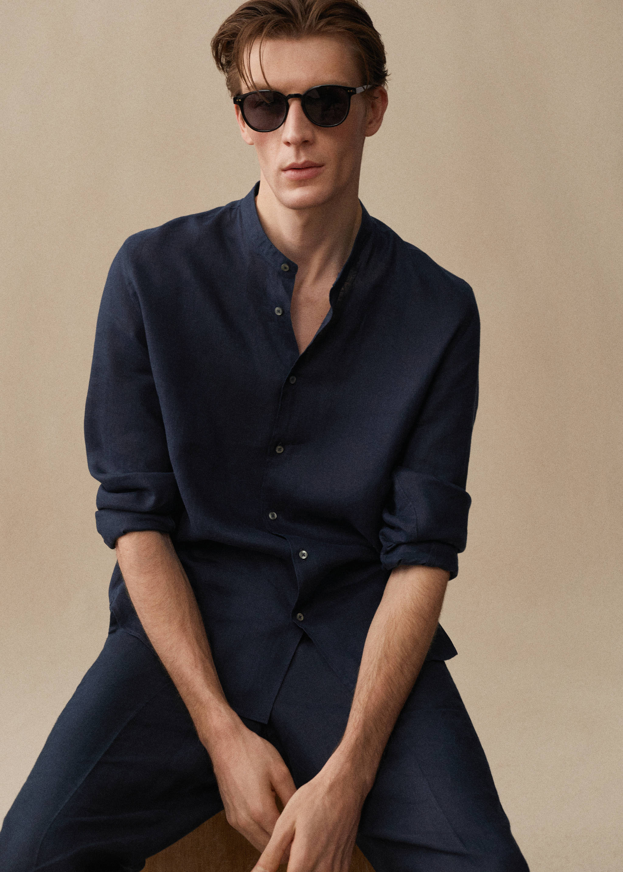 100%亚麻立领衬衫 - null