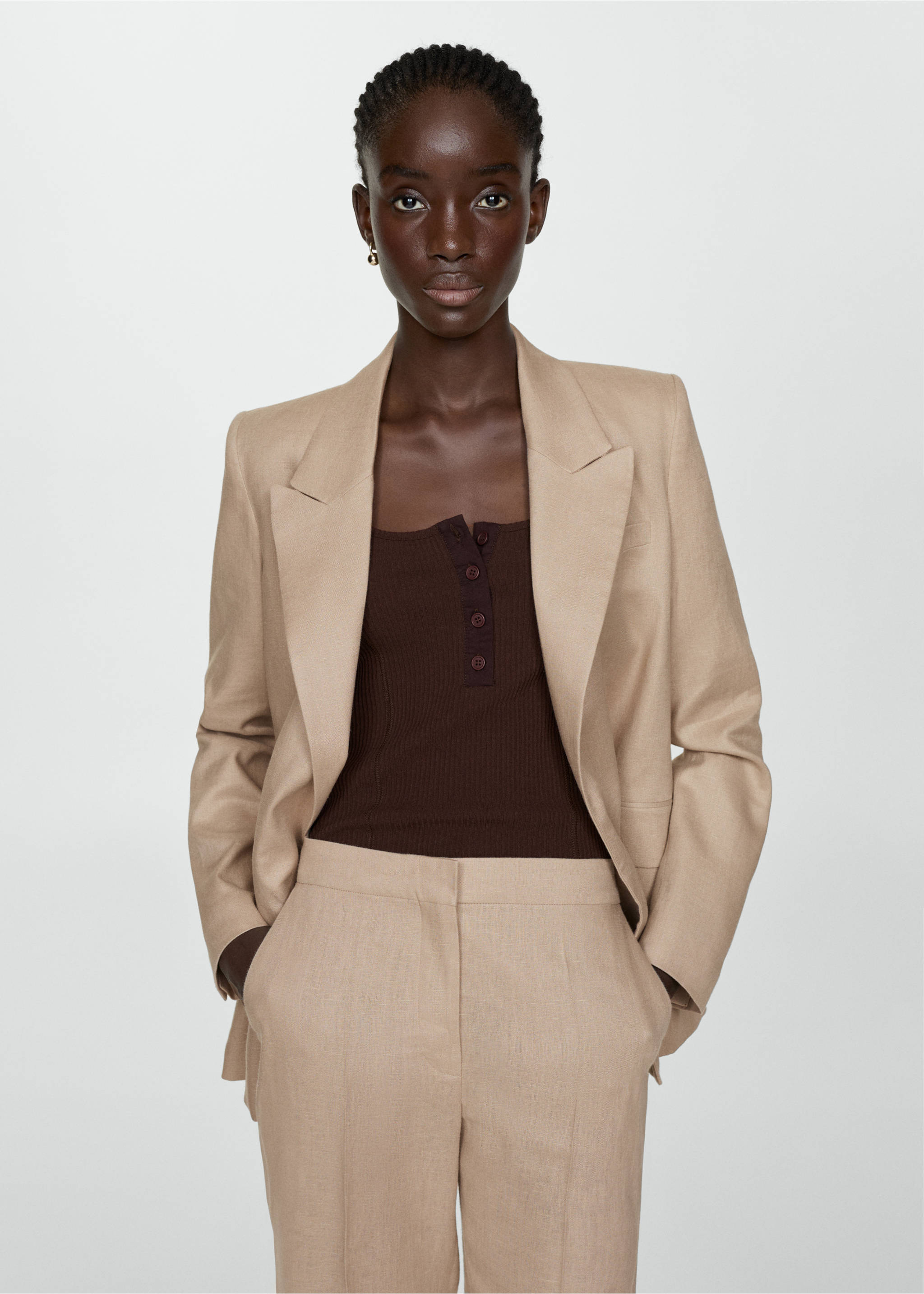 100% linen trousers - Details of the article 1, Light/Pastel Grey. Ref: 67027113-00.