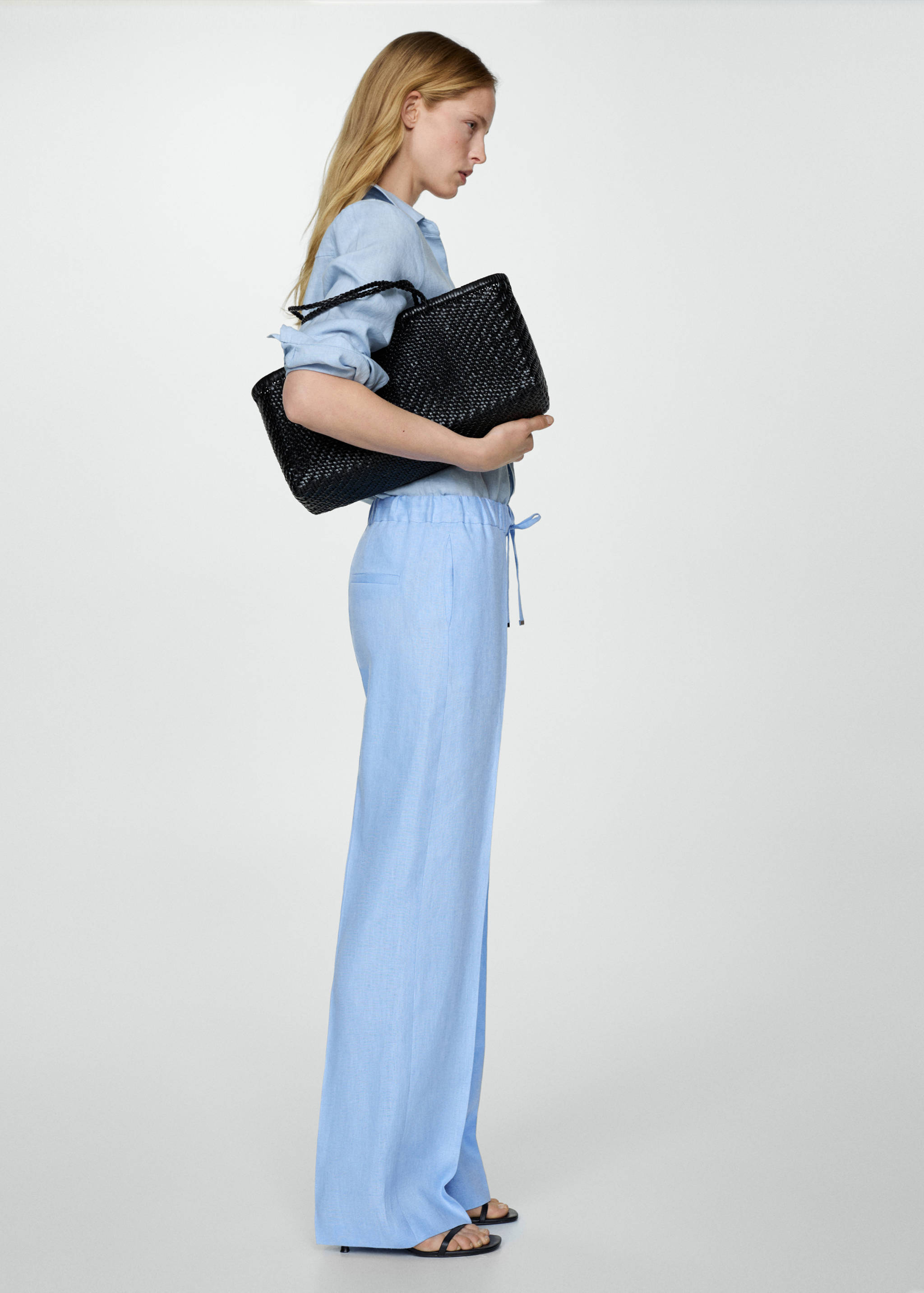 Linen-blend elastic waist pants - Details of the article 6