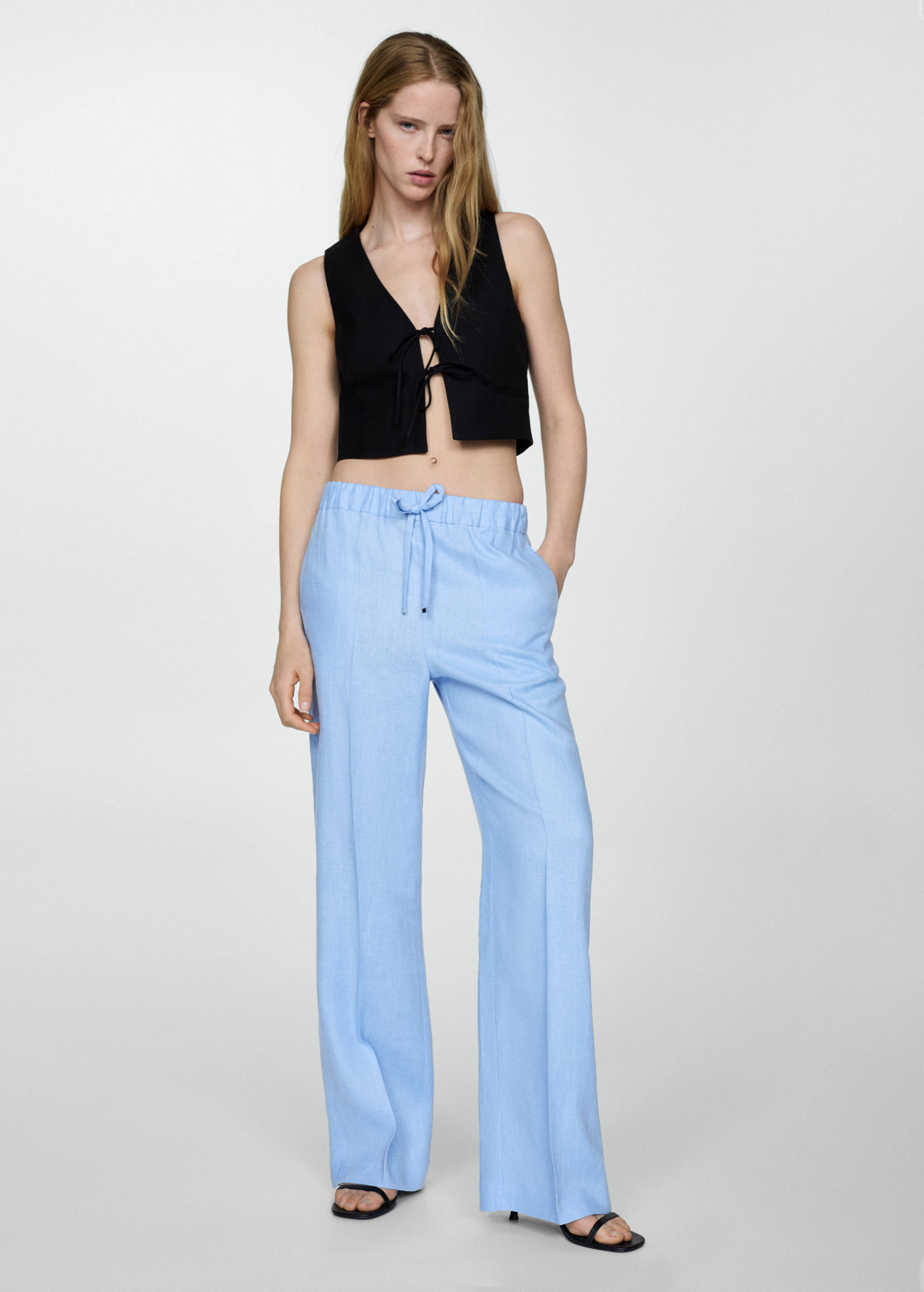 Linen-blend elastic waist pants - Details of the article 2