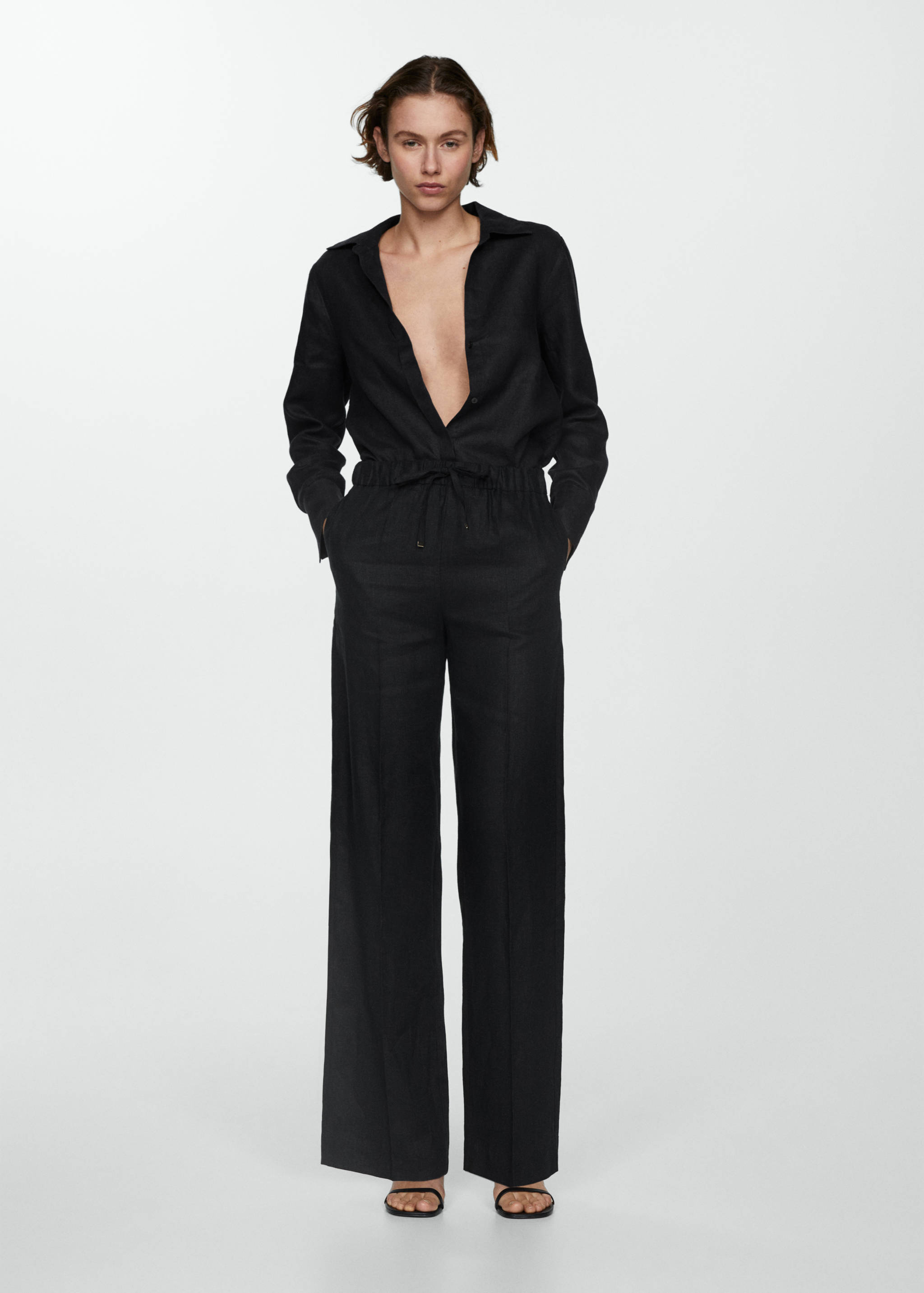 Linen-blend elastic waist pants - General plane