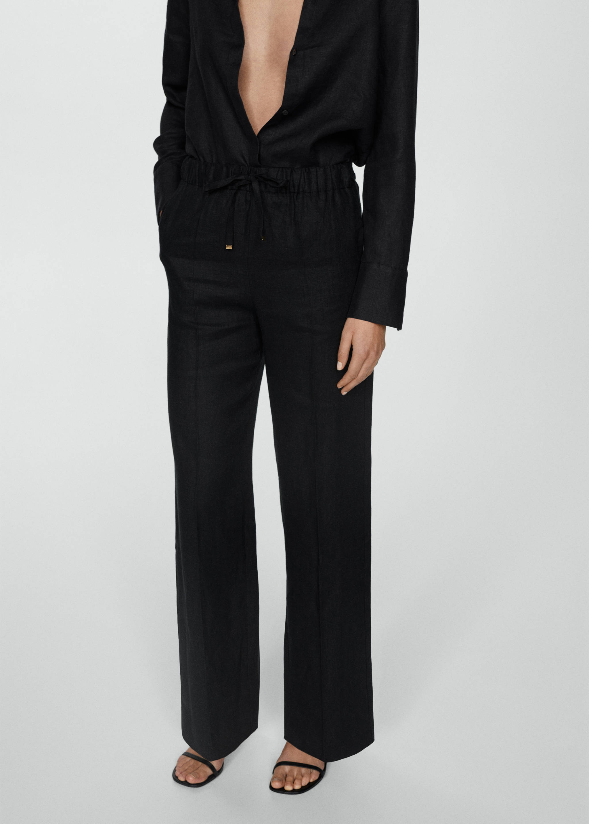 Linen-blend elastic waist pants - Medium plane