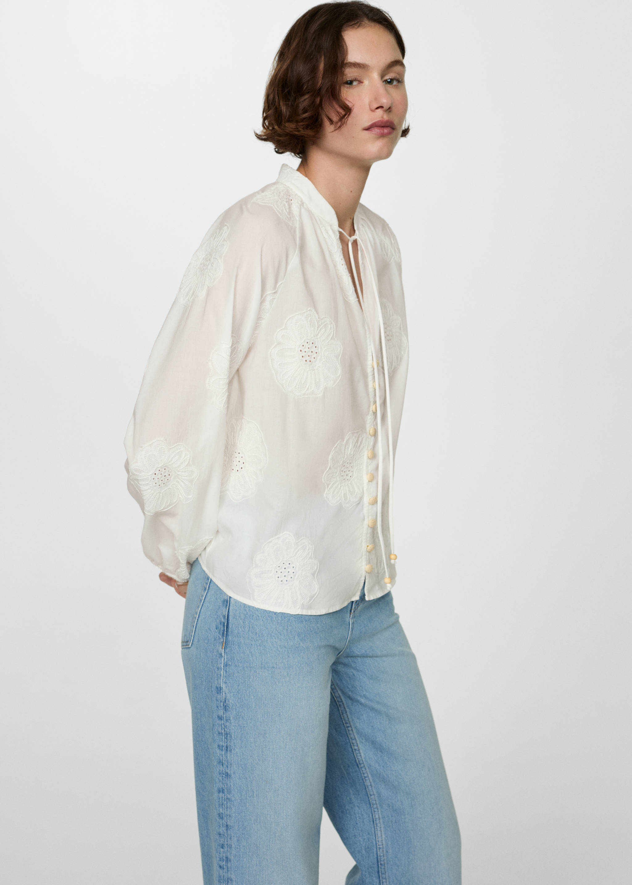 Floral embroidered blouse with bow - Details of the article 2