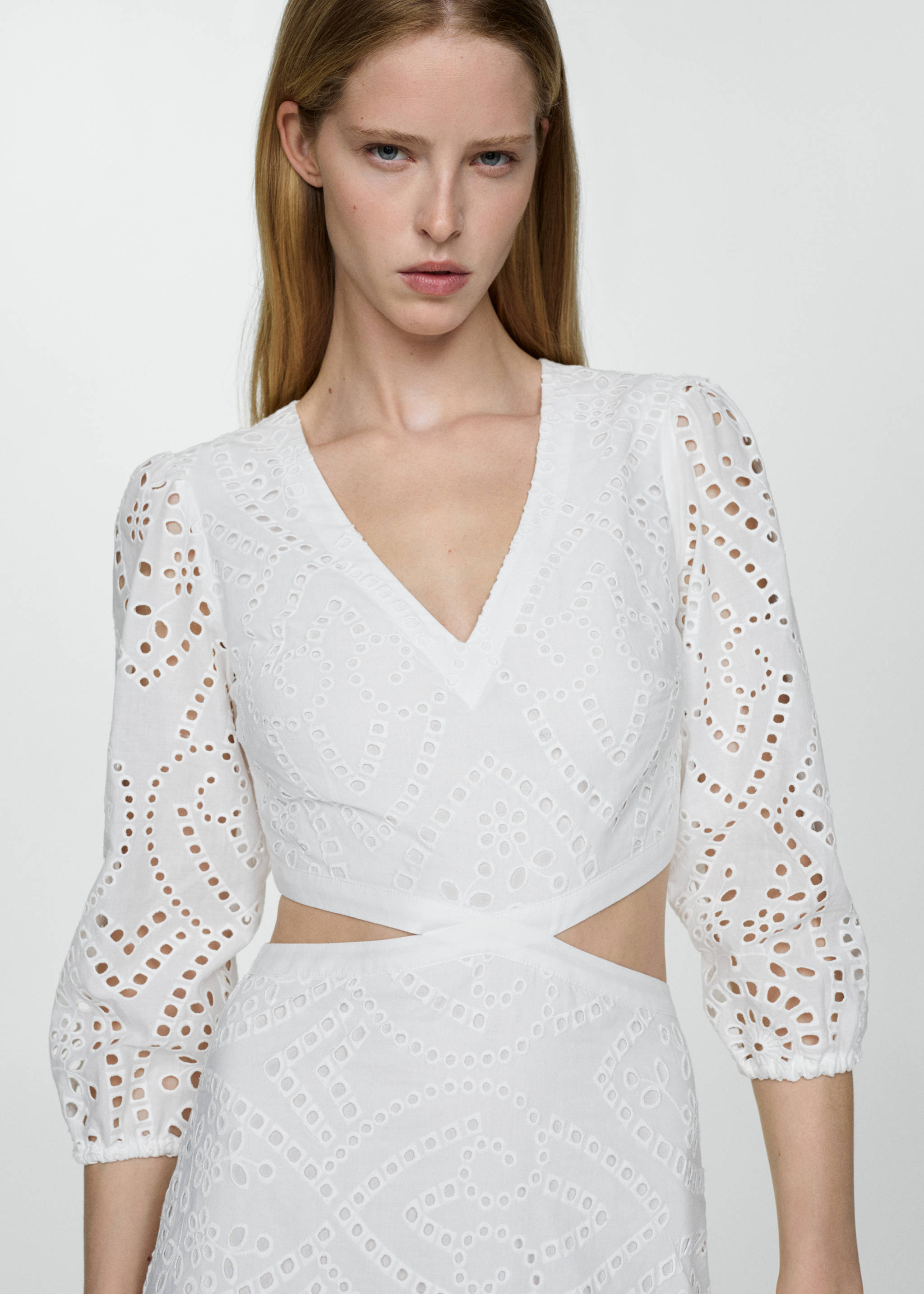 Embroidered dress with slits - Details of the article 1