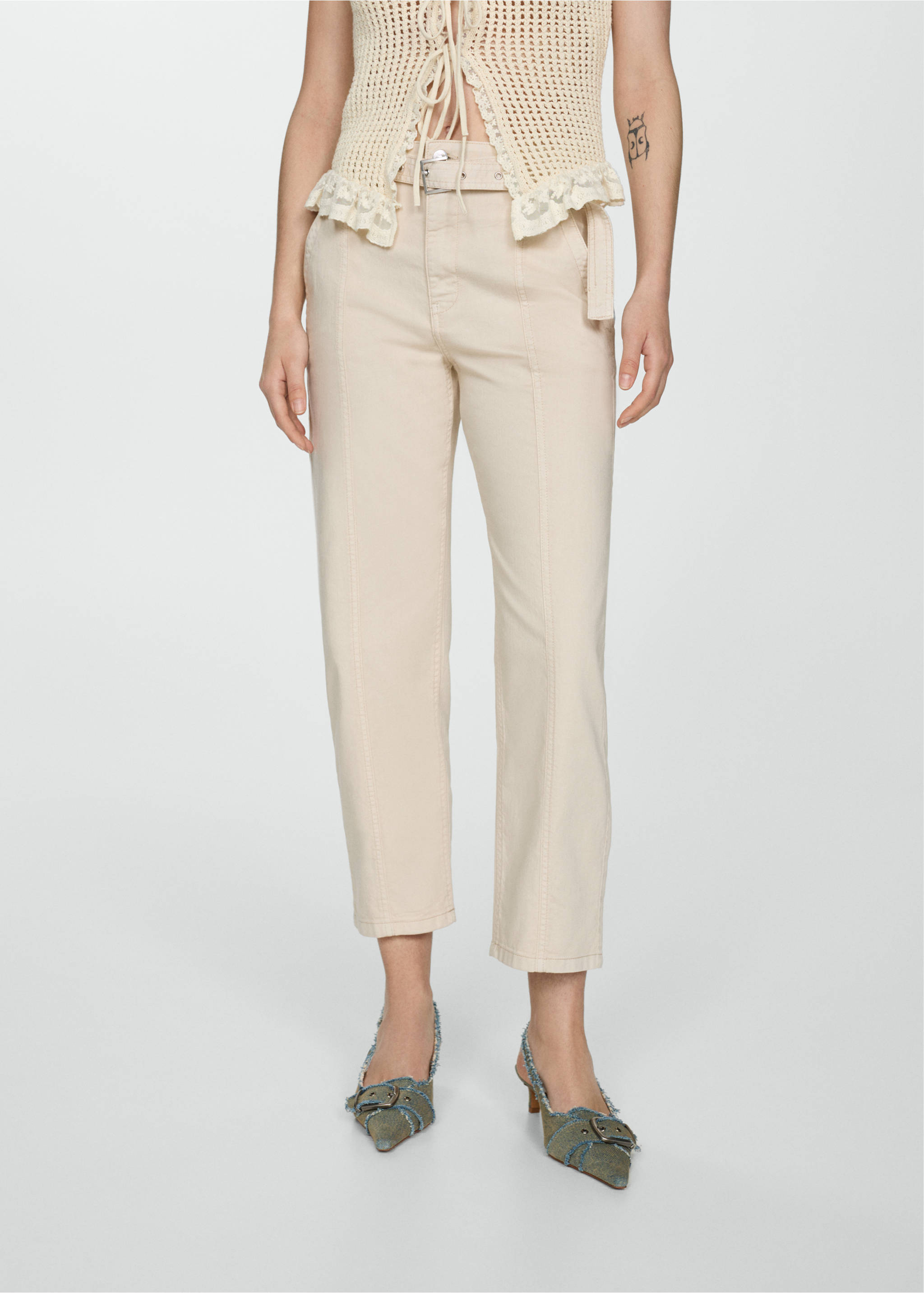 Jeans slouchy cintruón vuelta - Plano medio, Blanco roto. Ref: 67027126-00.