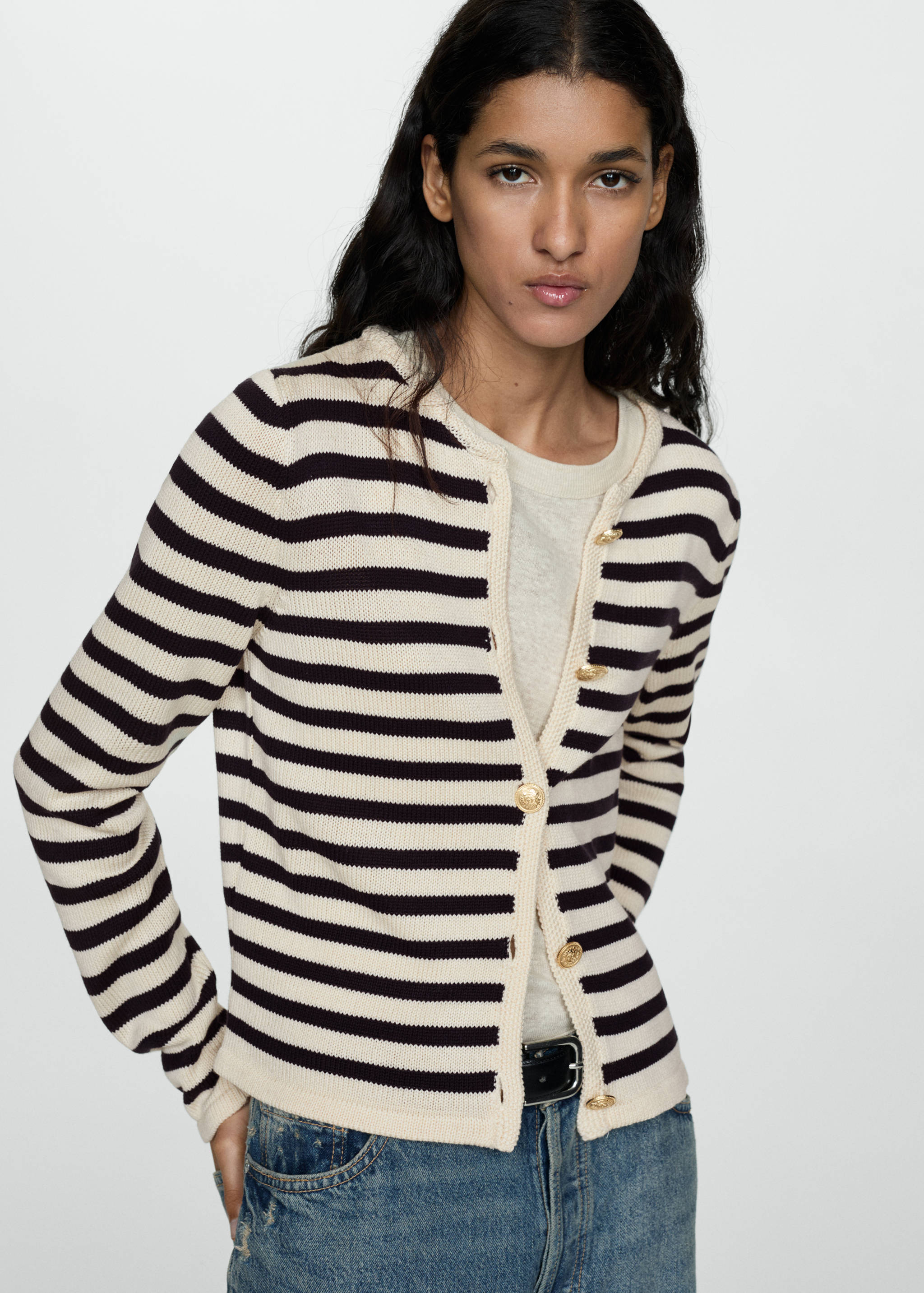 Striped cardigan with jewel buttons - Medium plane