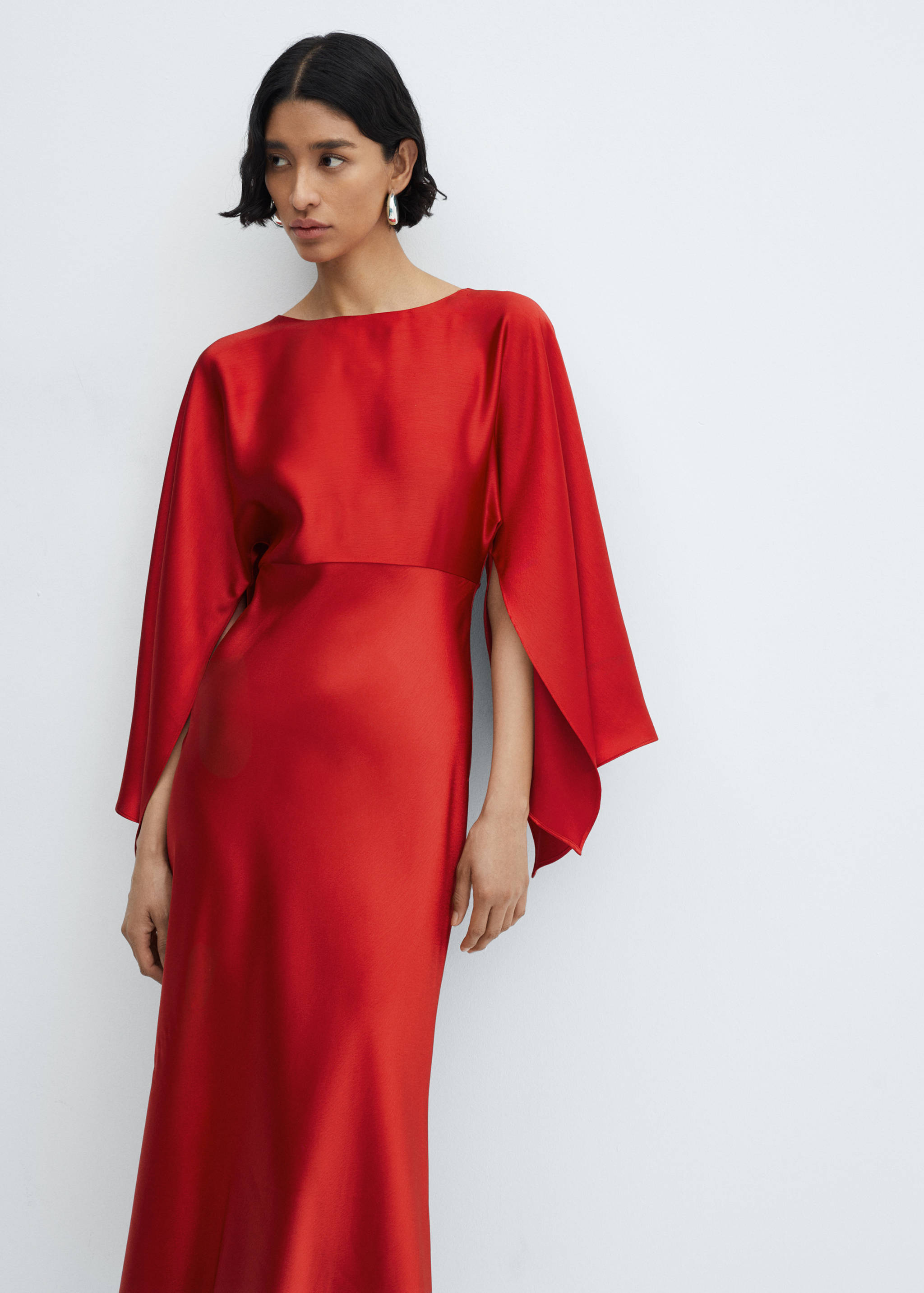 Flared-sleeve satin dress - Medium plane